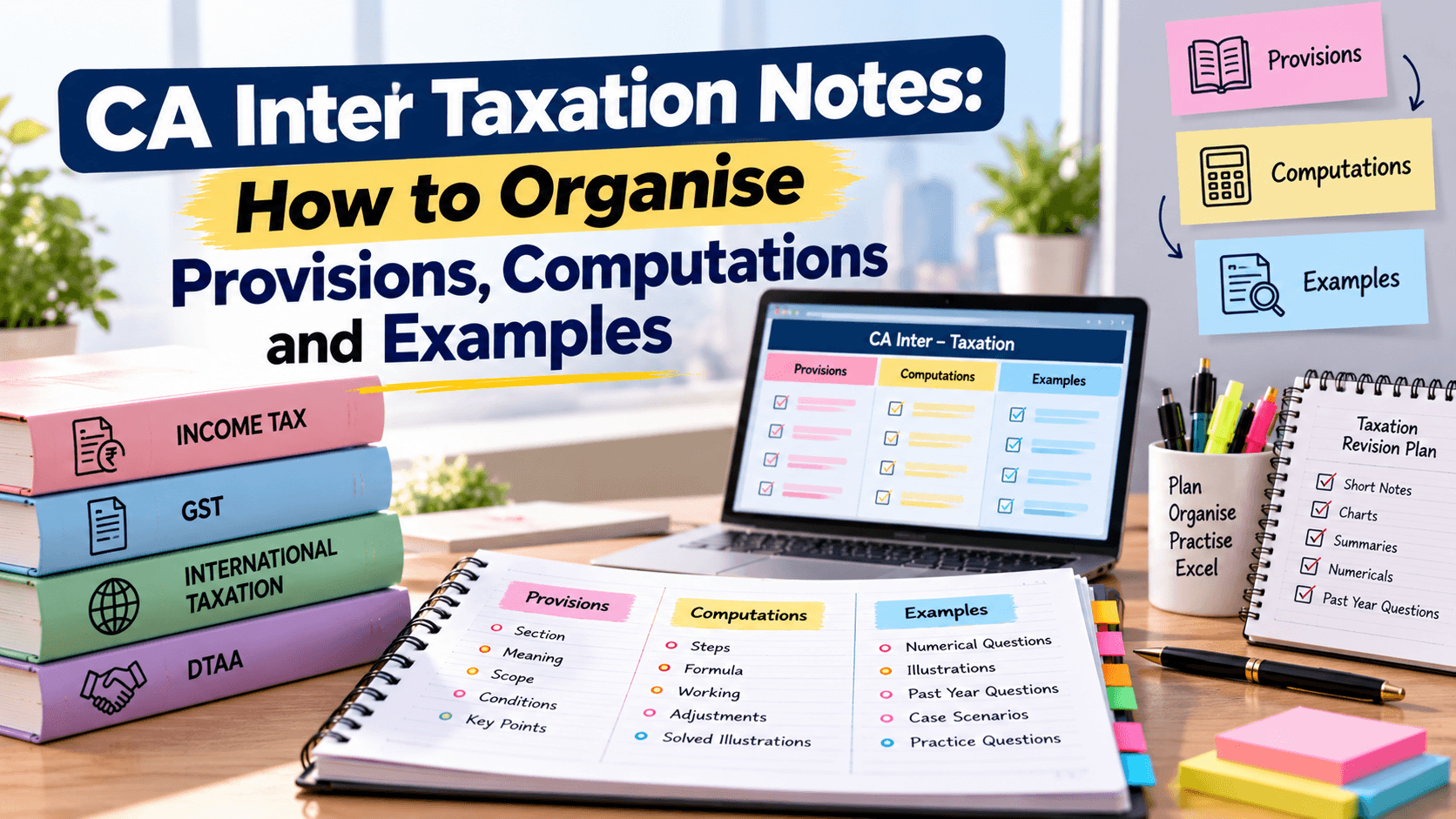 CA Inter Taxation Notes: How to Organise Provisions, Computations and Examples