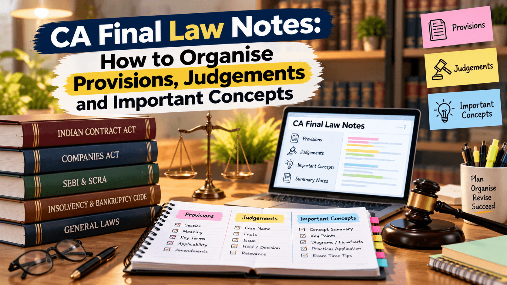 CA Final Law Notes: How to Organise Provisions, Judgements and Important Concepts
