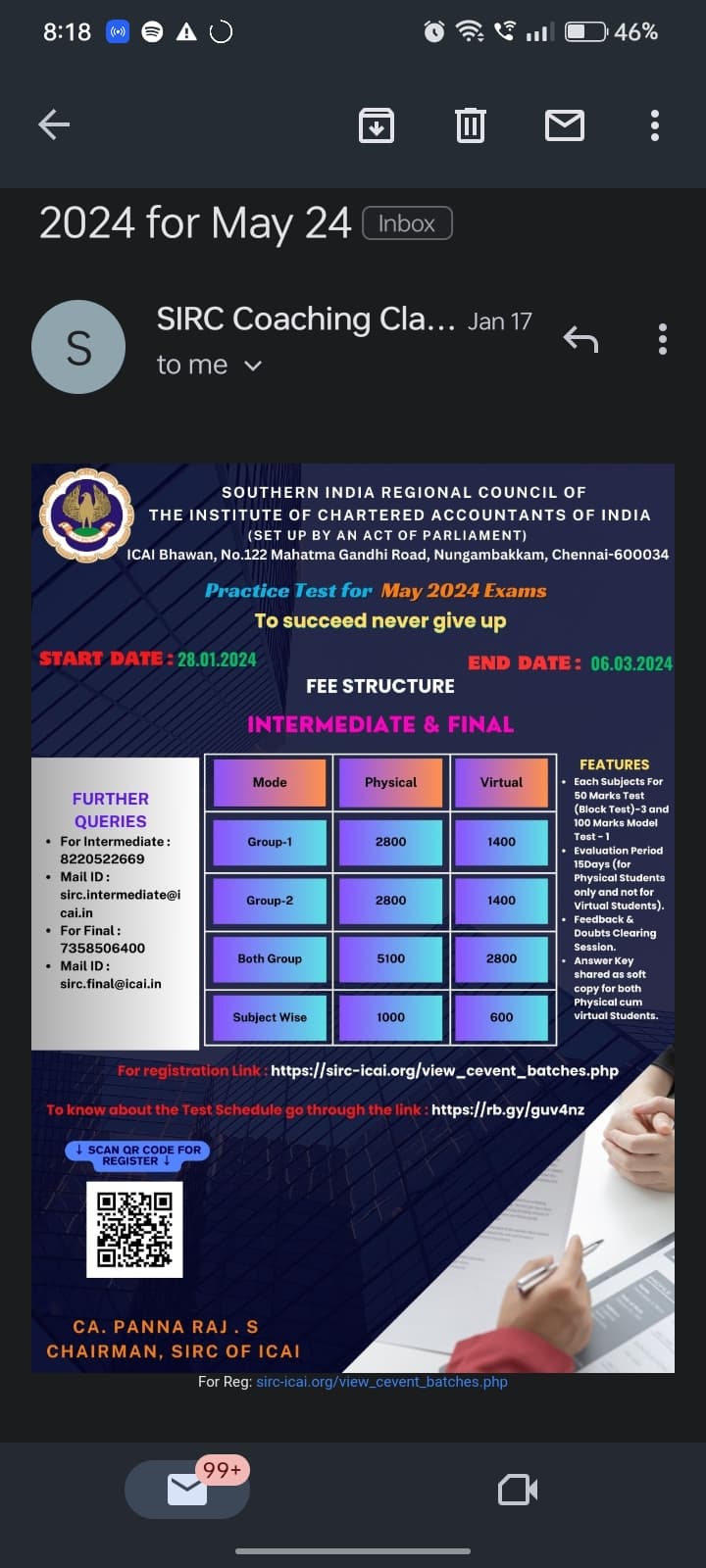 Image attached to the doubt: Guys. A practice test is currently conducted by ICAI and i received the…