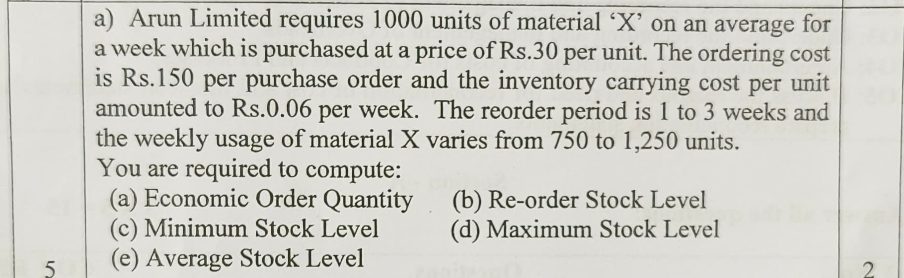 Image attached to the doubt: What is the value of EOQ ?