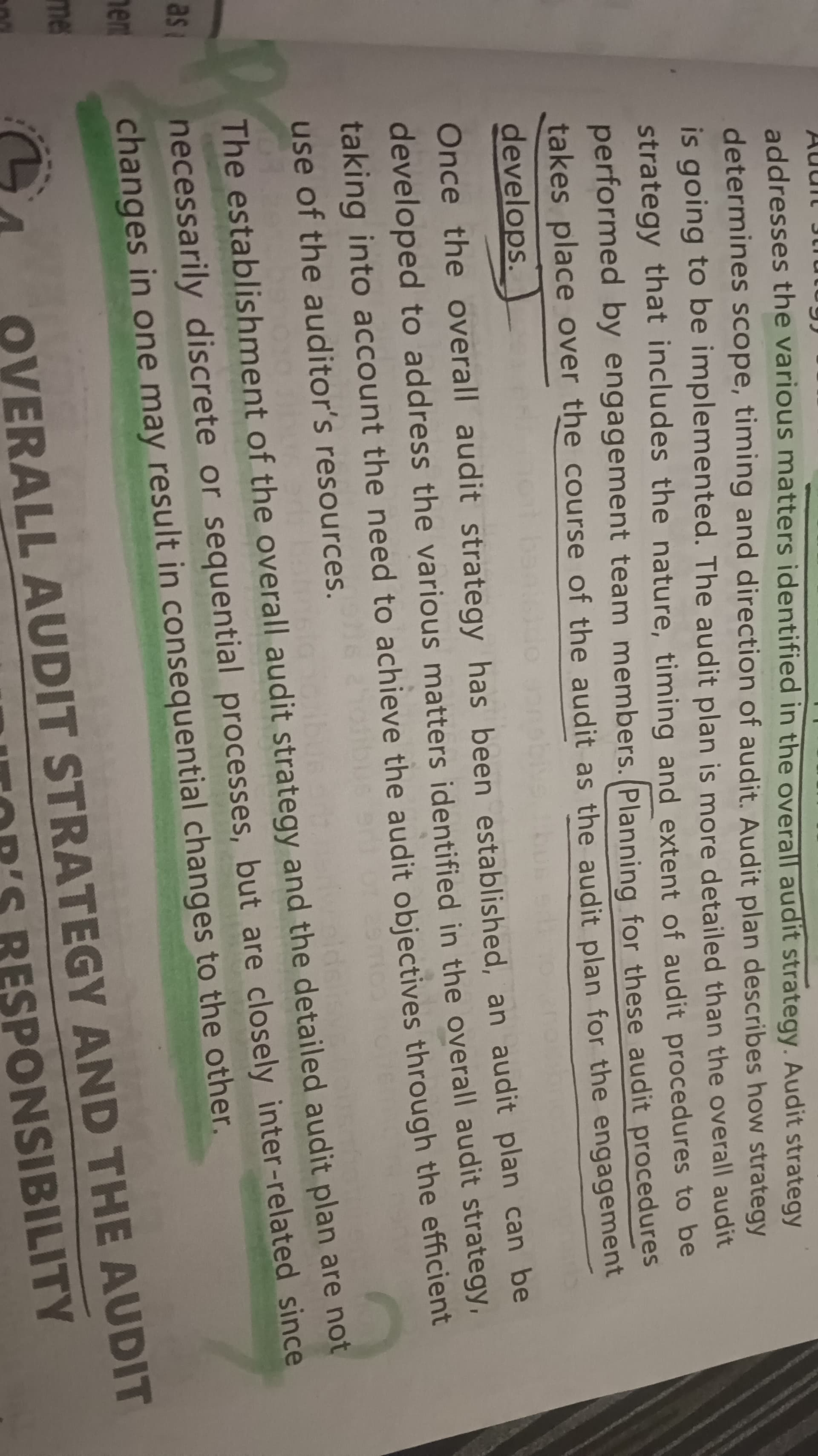 Image attached to the doubt: What it means is that planning for these Audit procedures takes place over the…