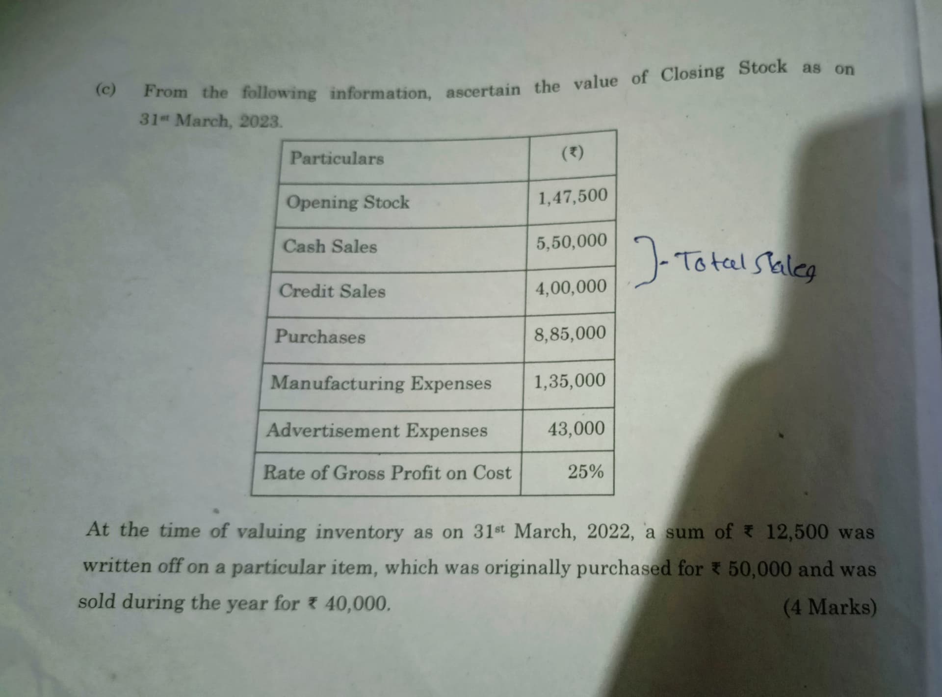 Image attached to the doubt: Inventory Ke Iss Question Ka Solution Bata Sakta Koi ? Maine Kiya hai but…