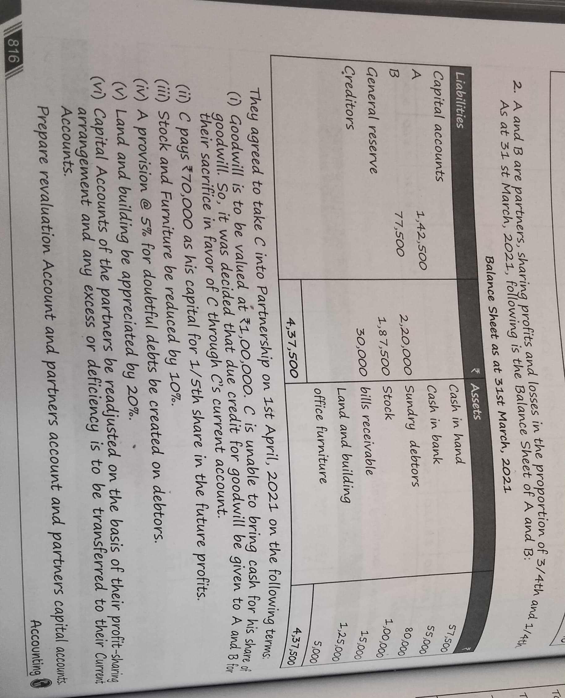 Image attached to the doubt: In admission of partner how to solve capital readjustment and transfer to…