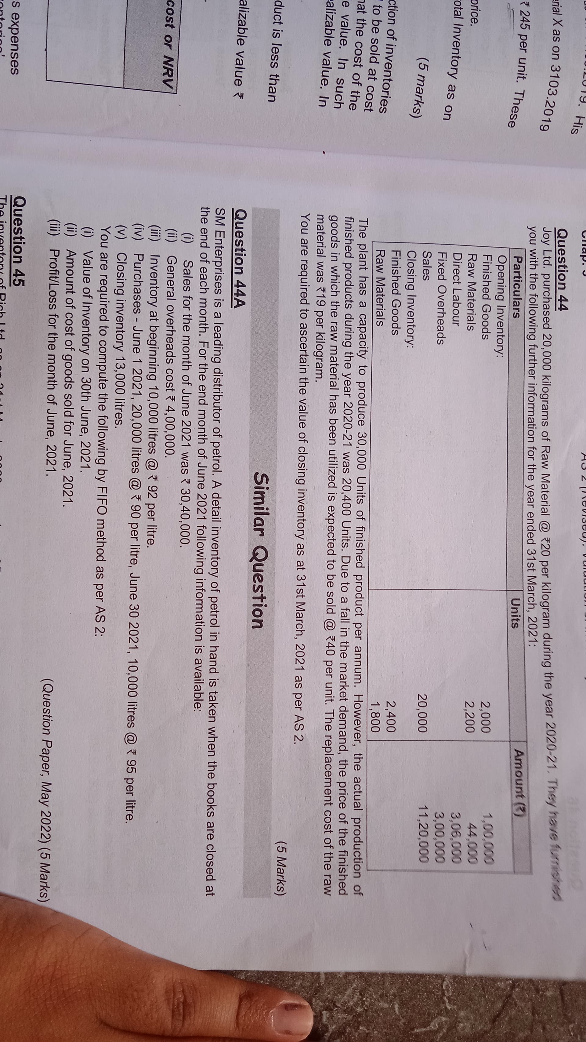 Image attached to the doubt: Question 44A ka ans