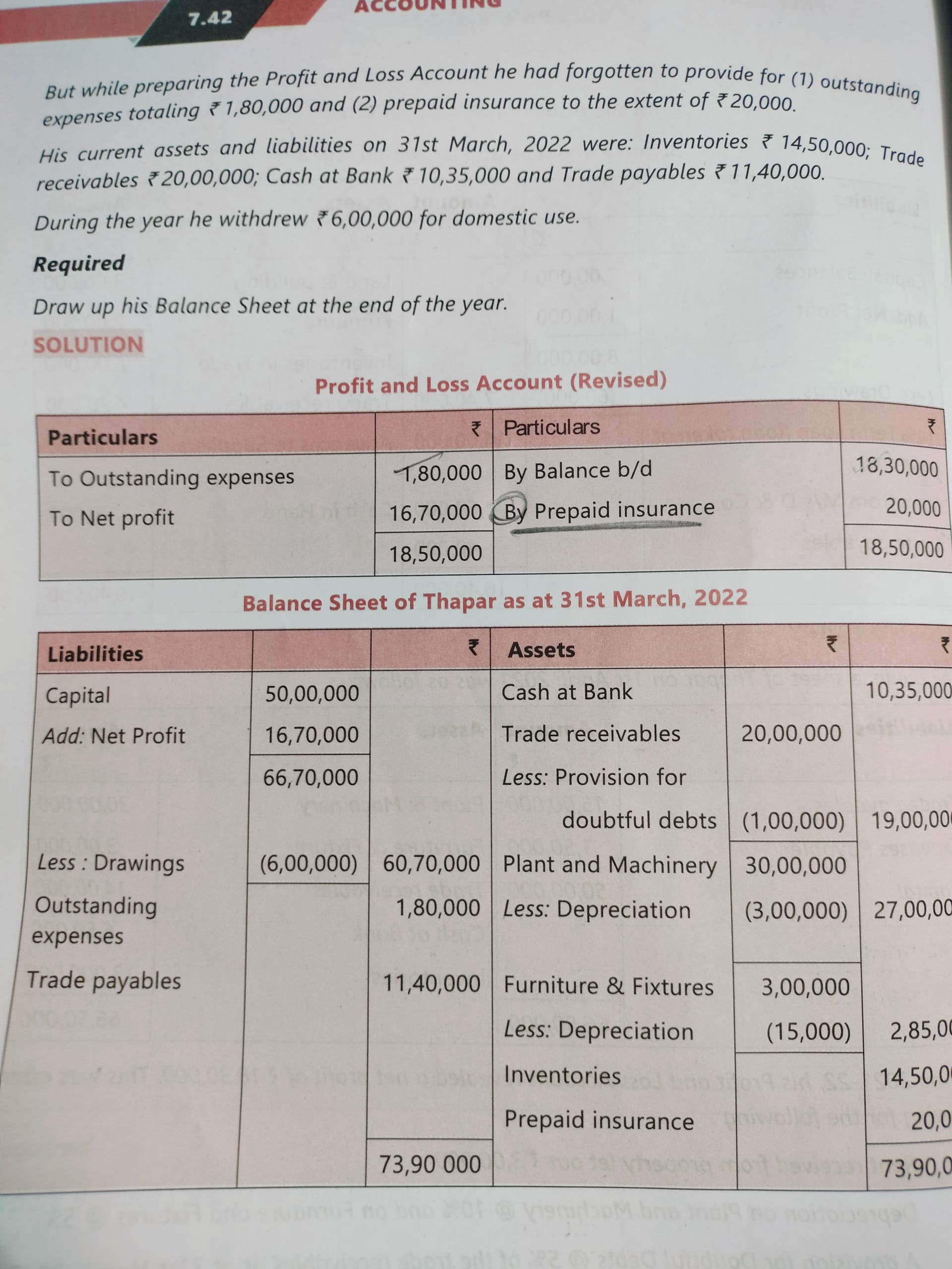 Image attached to the doubt: Prepaid Insurance credit side q aaya yeh toh debit side insurance m se minus…