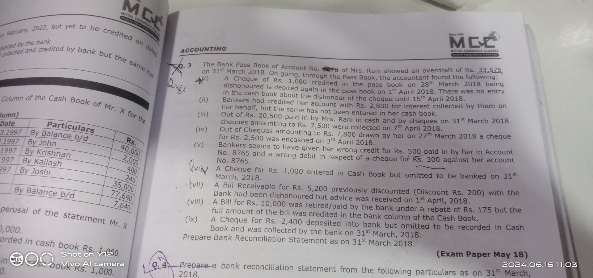 Image attached to the doubt: Bank reconciliation statement.... Q.3 complete ans plz