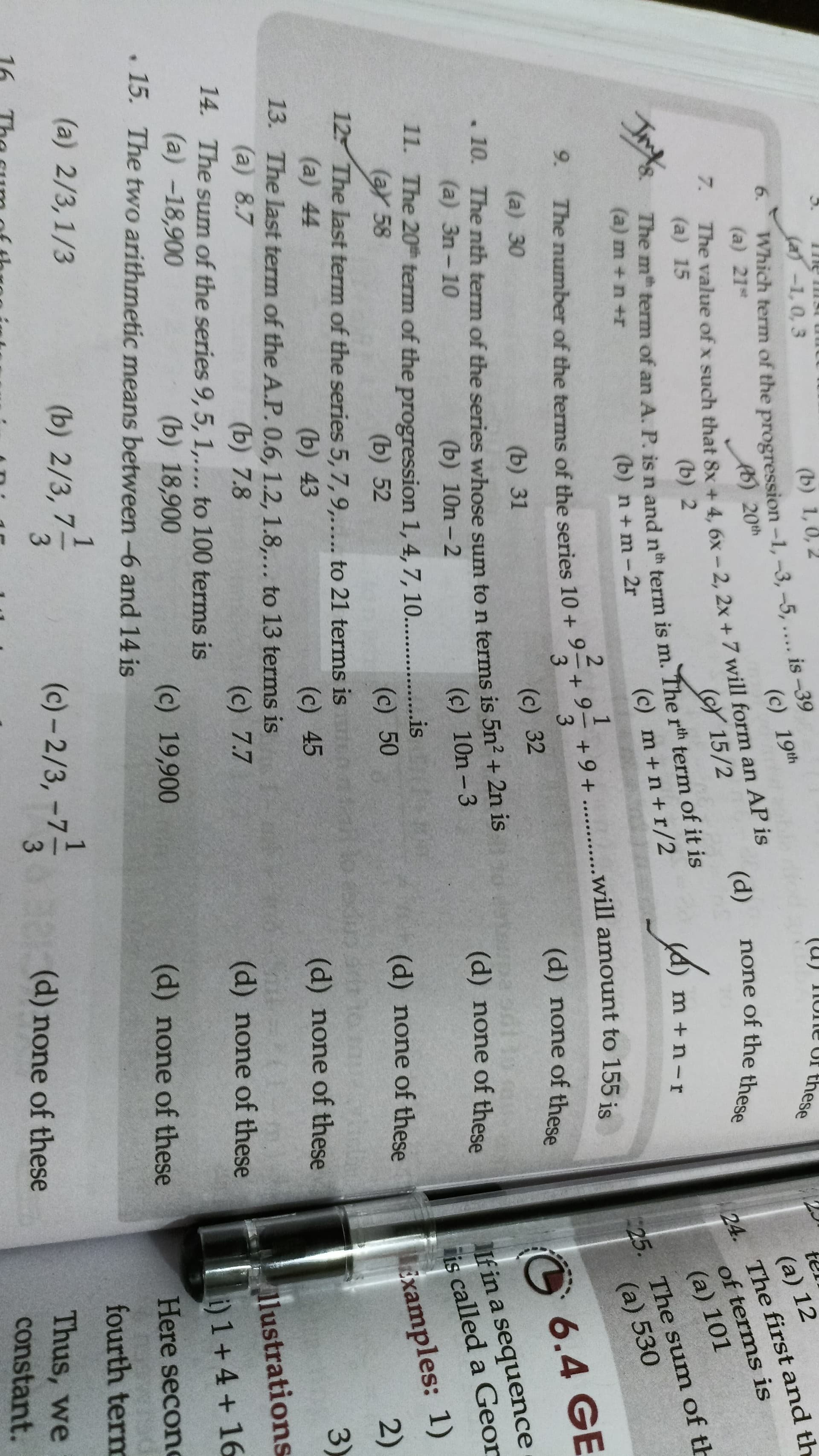 Image attached to the doubt: Please solve q9 and share step by step solution for this (AP,GP)