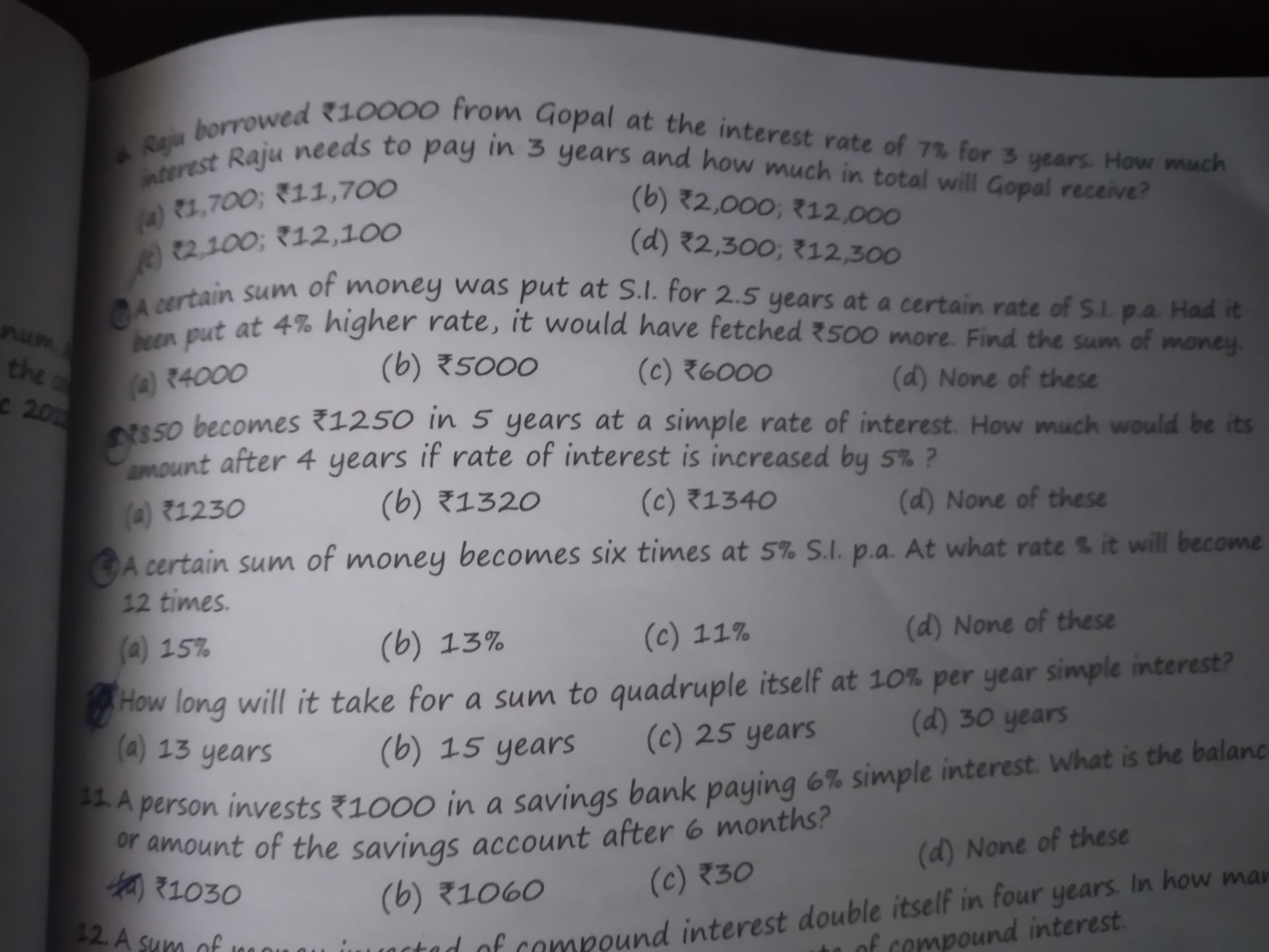 Image attached to the doubt: Q 7 A certain sum of money was put at si for 2.5 years at a certain rate of si…