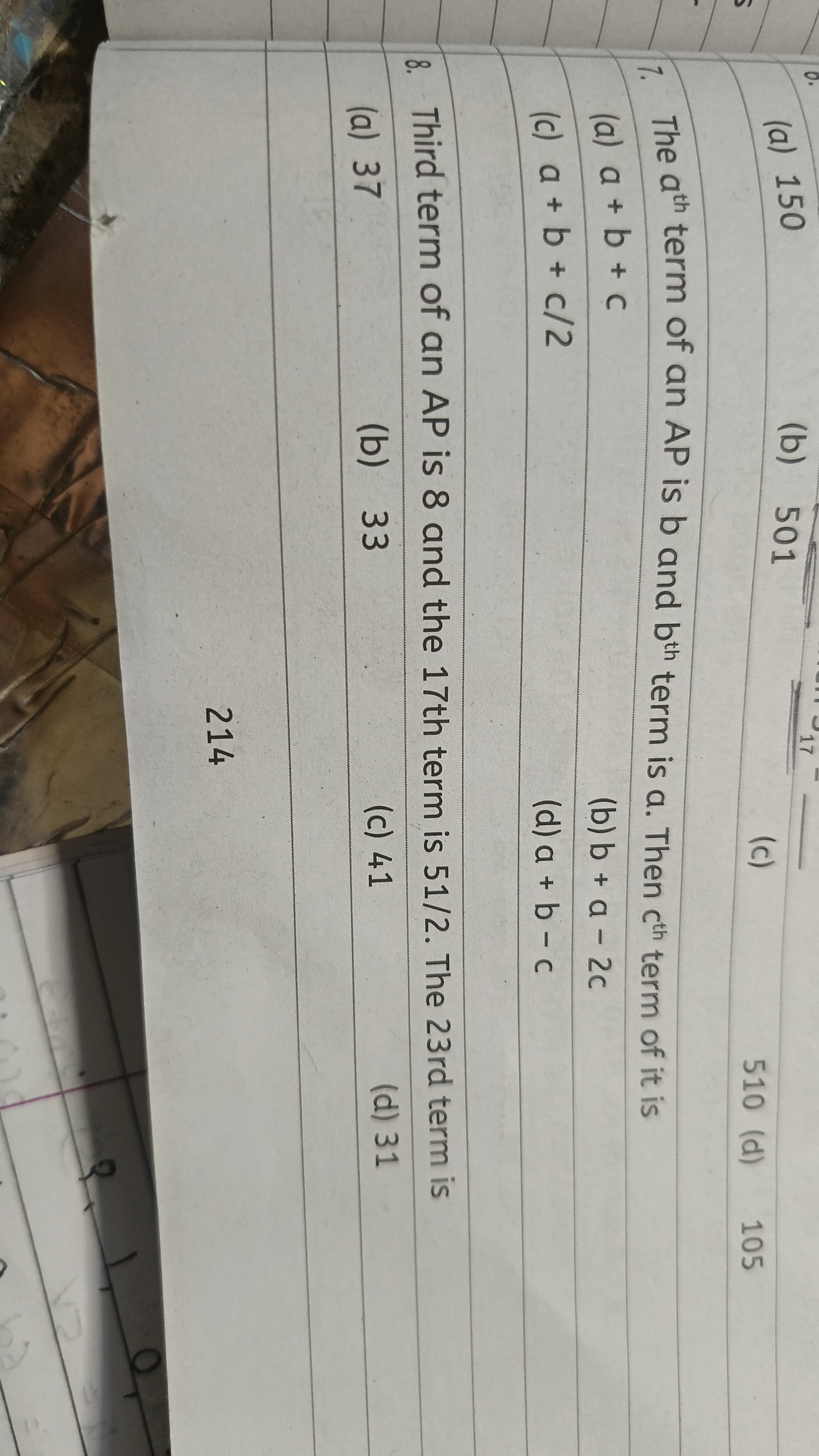 Image attached to the doubt: Third term of an AP is 8 and the 17th term is 51/2. The 23rd term is
