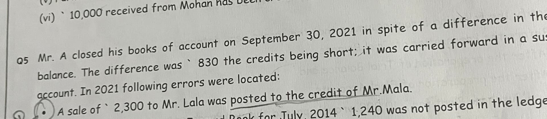 Image attached to the doubt: Is it tha case of after preparation of final account then how? Rectification…