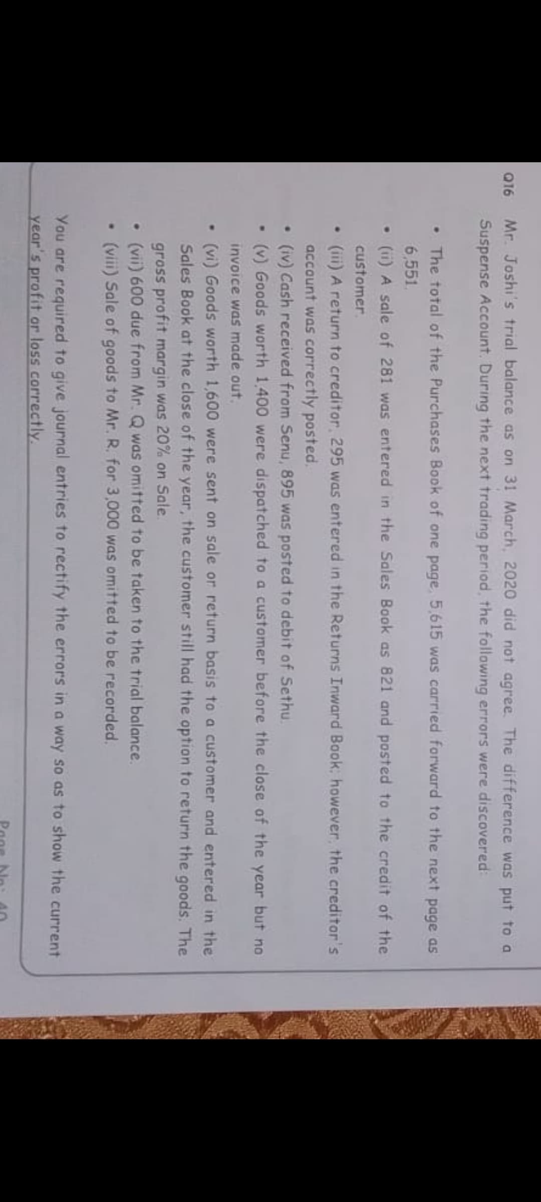 Image attached to the doubt: 6th question rectification entry