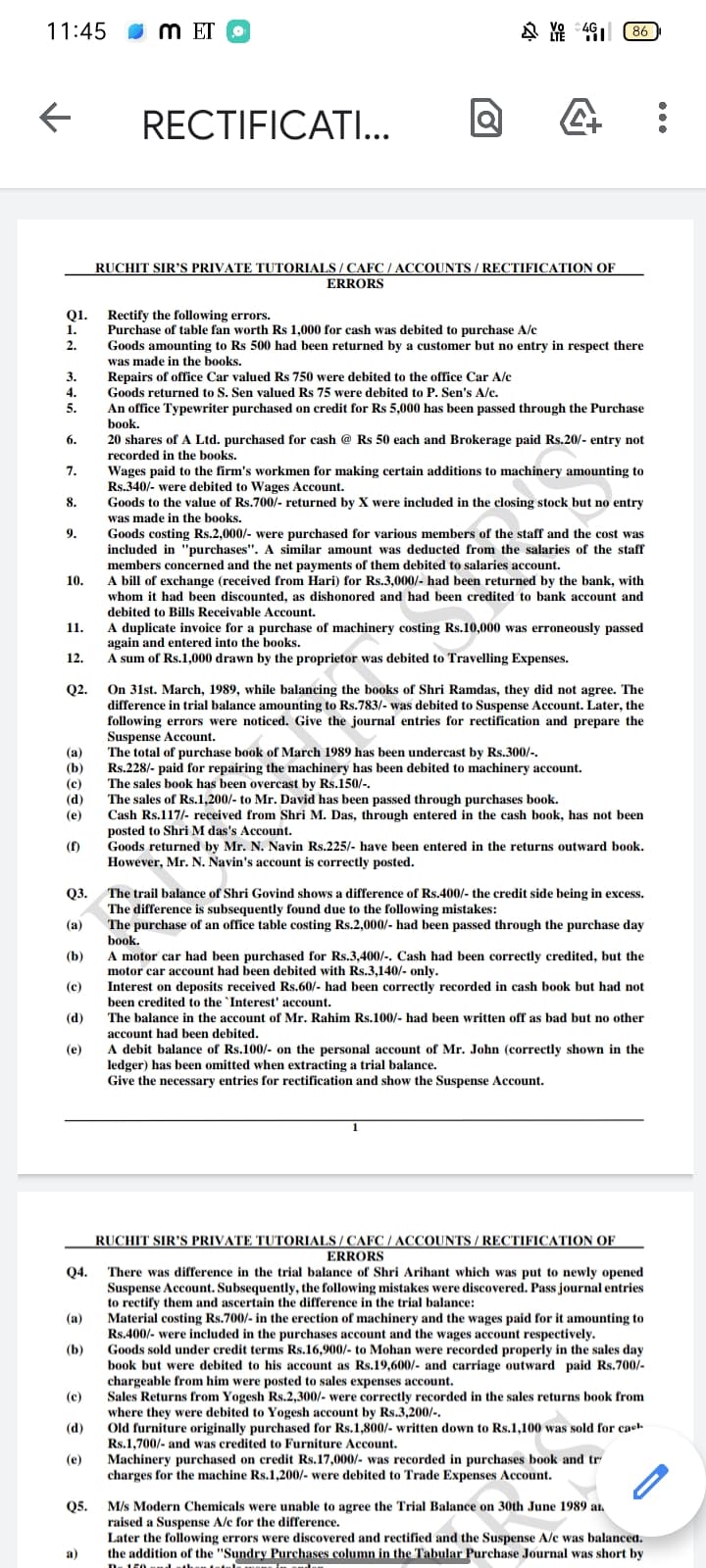 Image attached to the doubt: Can you please help me with this rectification entries