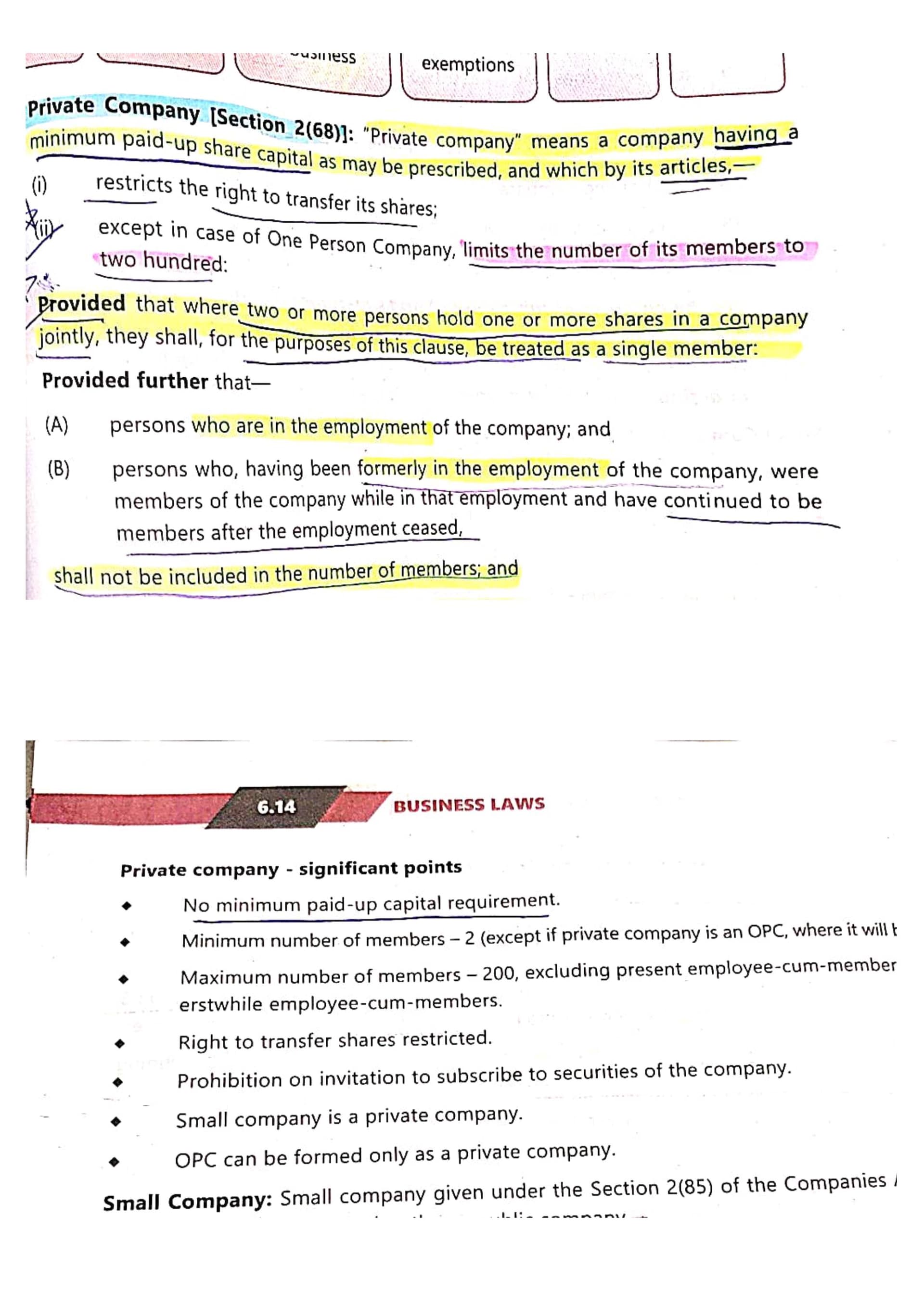 Image attached to the doubt: Is minimum paid up share capital required or not for a private company Because…
