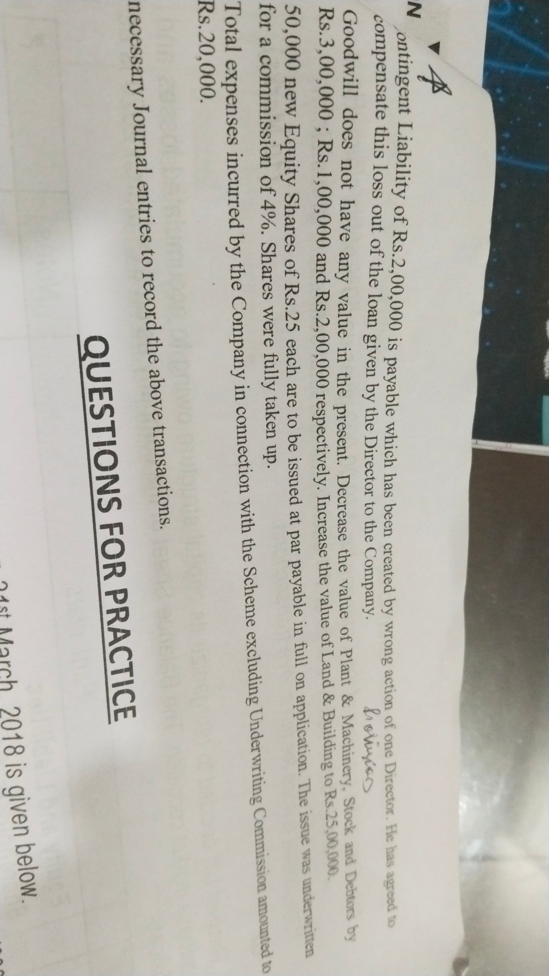 Image attached to the doubt: For contingent liability point Need an entry