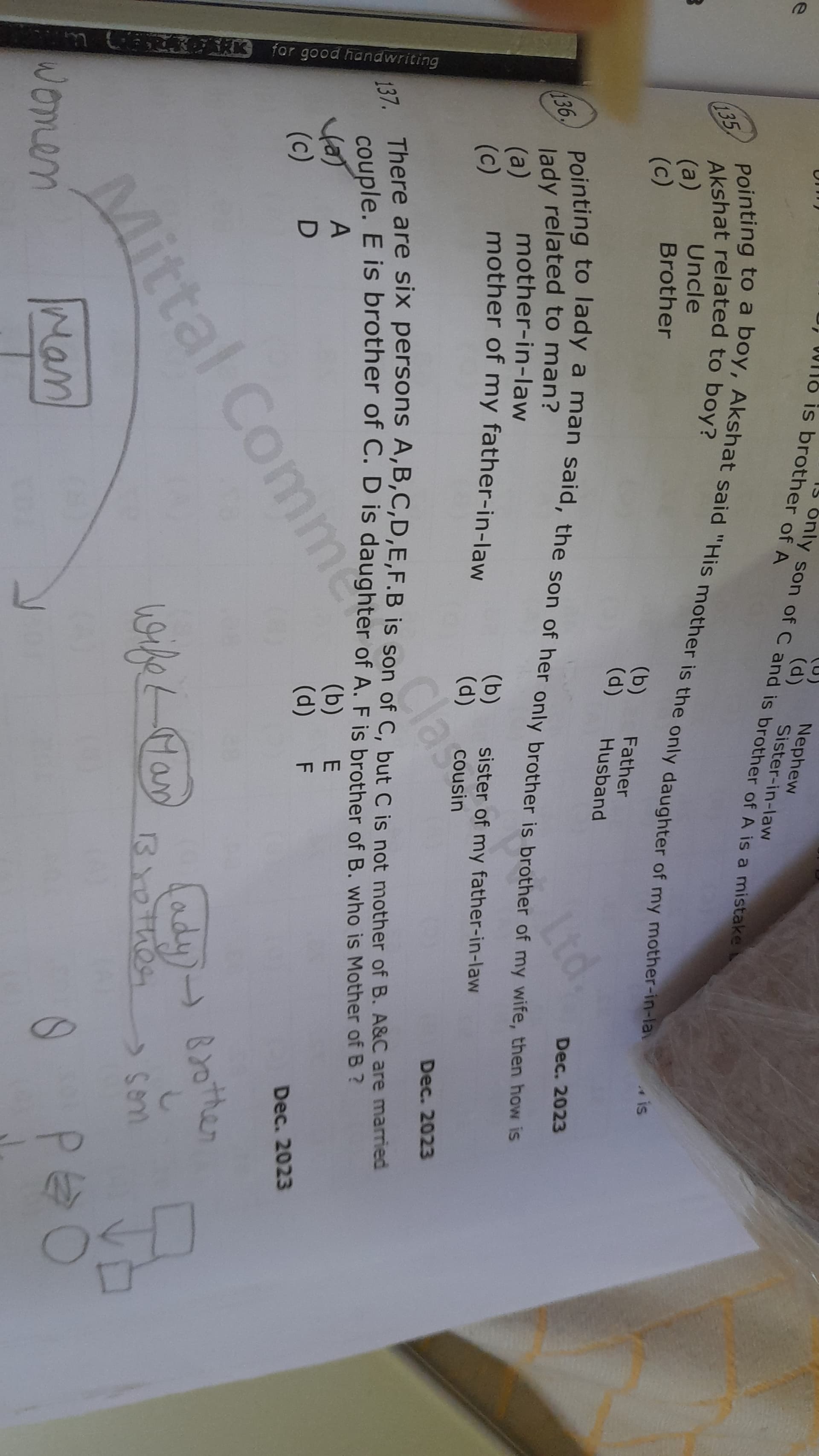 Image attached to the doubt: Que 135 136