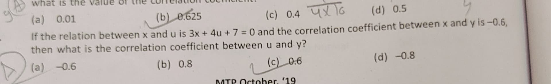 Image attached to the doubt: Correlation coefficient u and v?