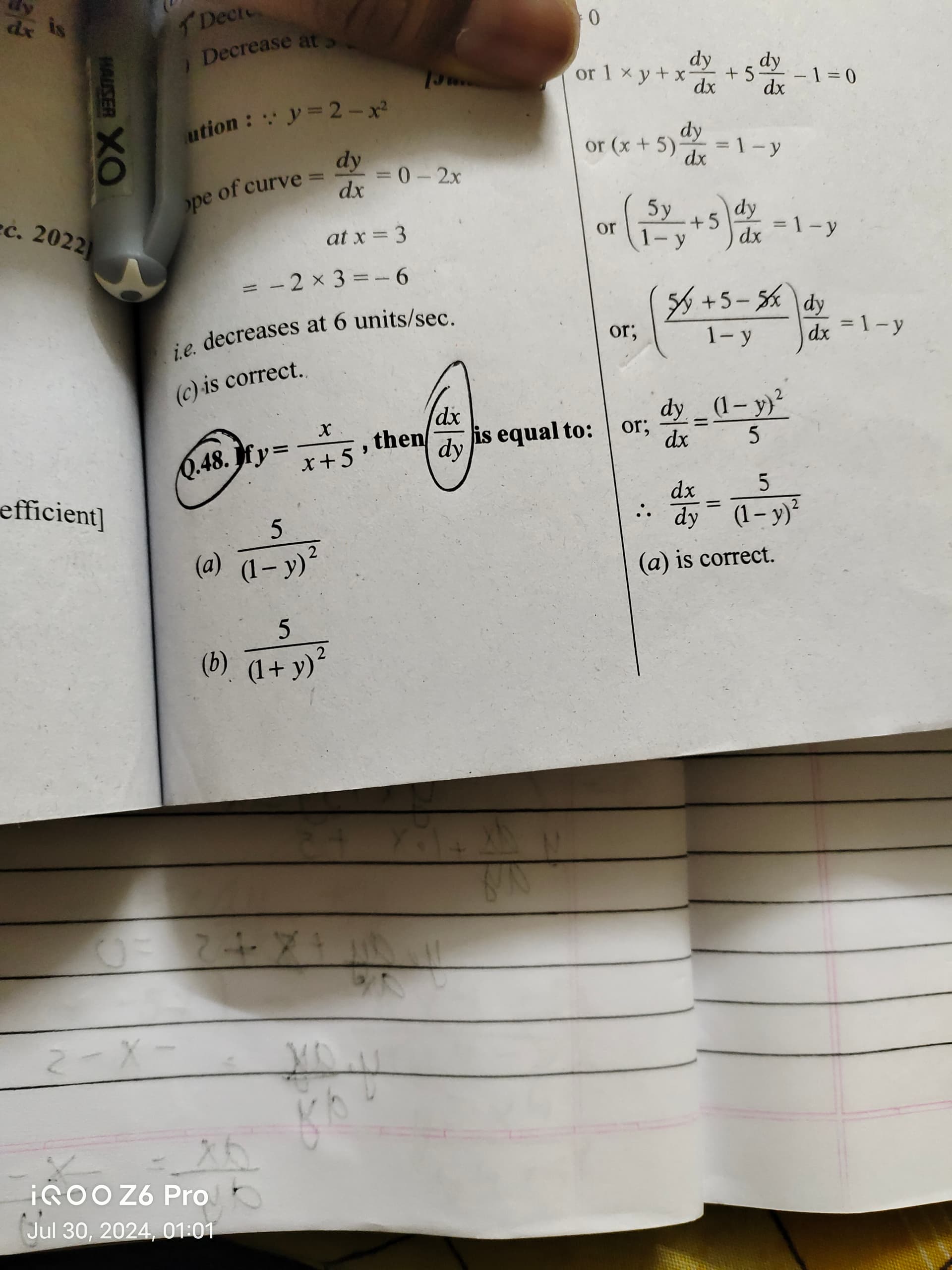 Image attached to the doubt: Can anyone help me with Q.48 of differentiation crackers 🥹