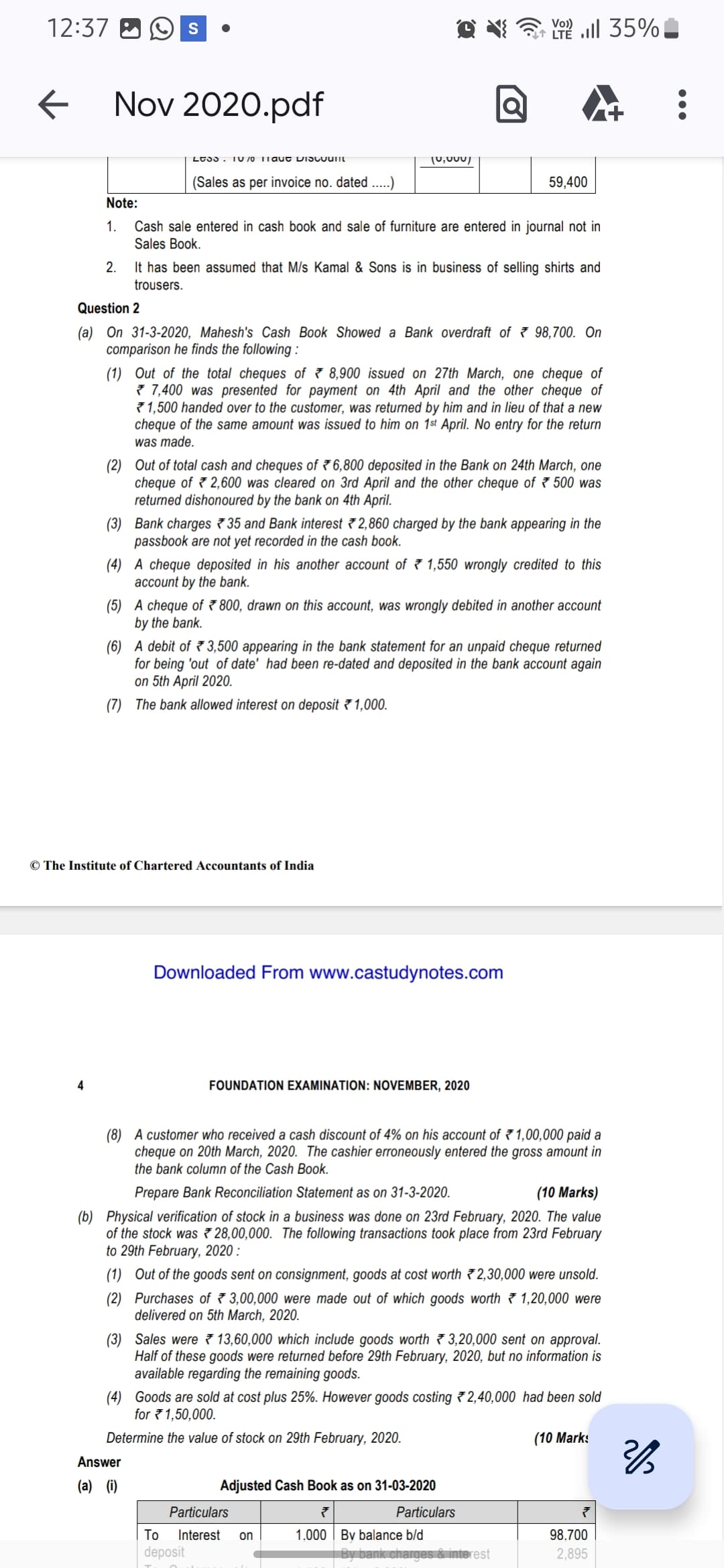 Image attached to the doubt: Question 2 is it as per pass book balance as it overdraft of cash book