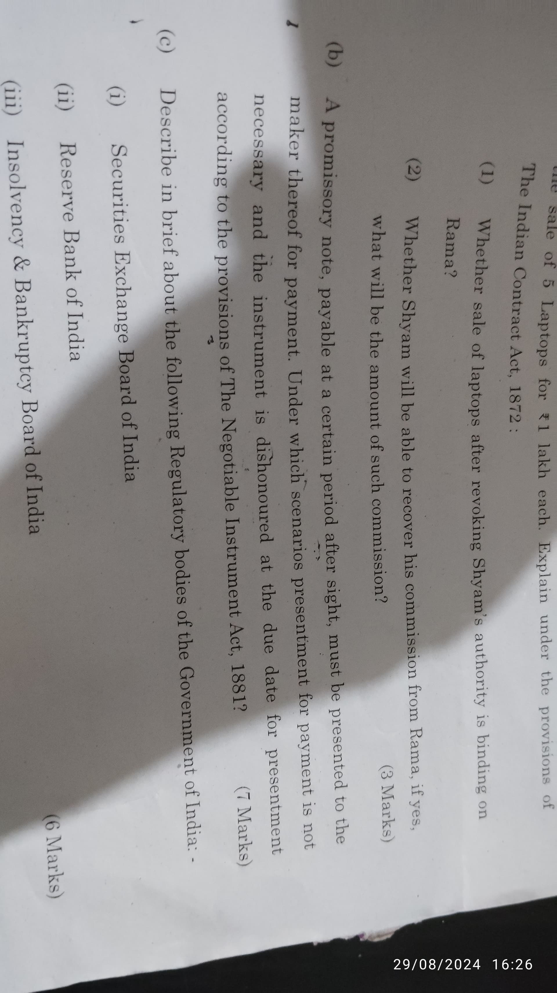Image attached to the doubt: (B) ka answer kya hoga 7marks ke liye