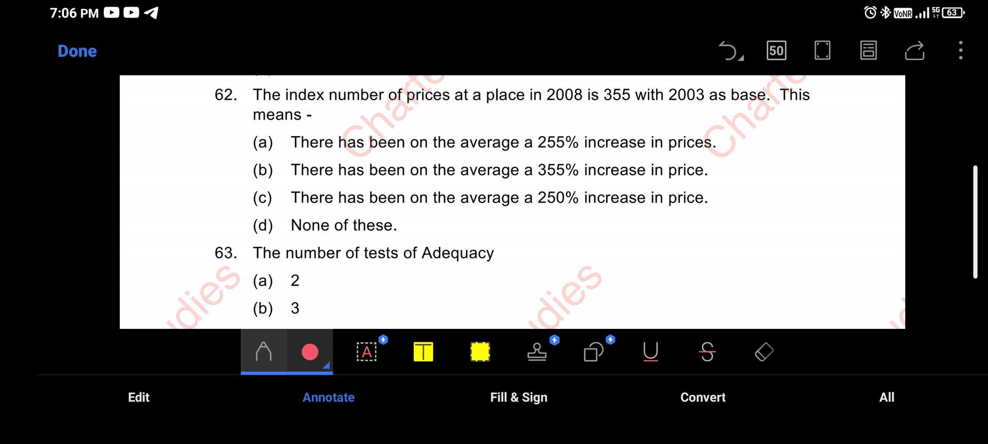 Image attached to the doubt: . The index number of prices at a place in 2008 means re has of prices. is 355…