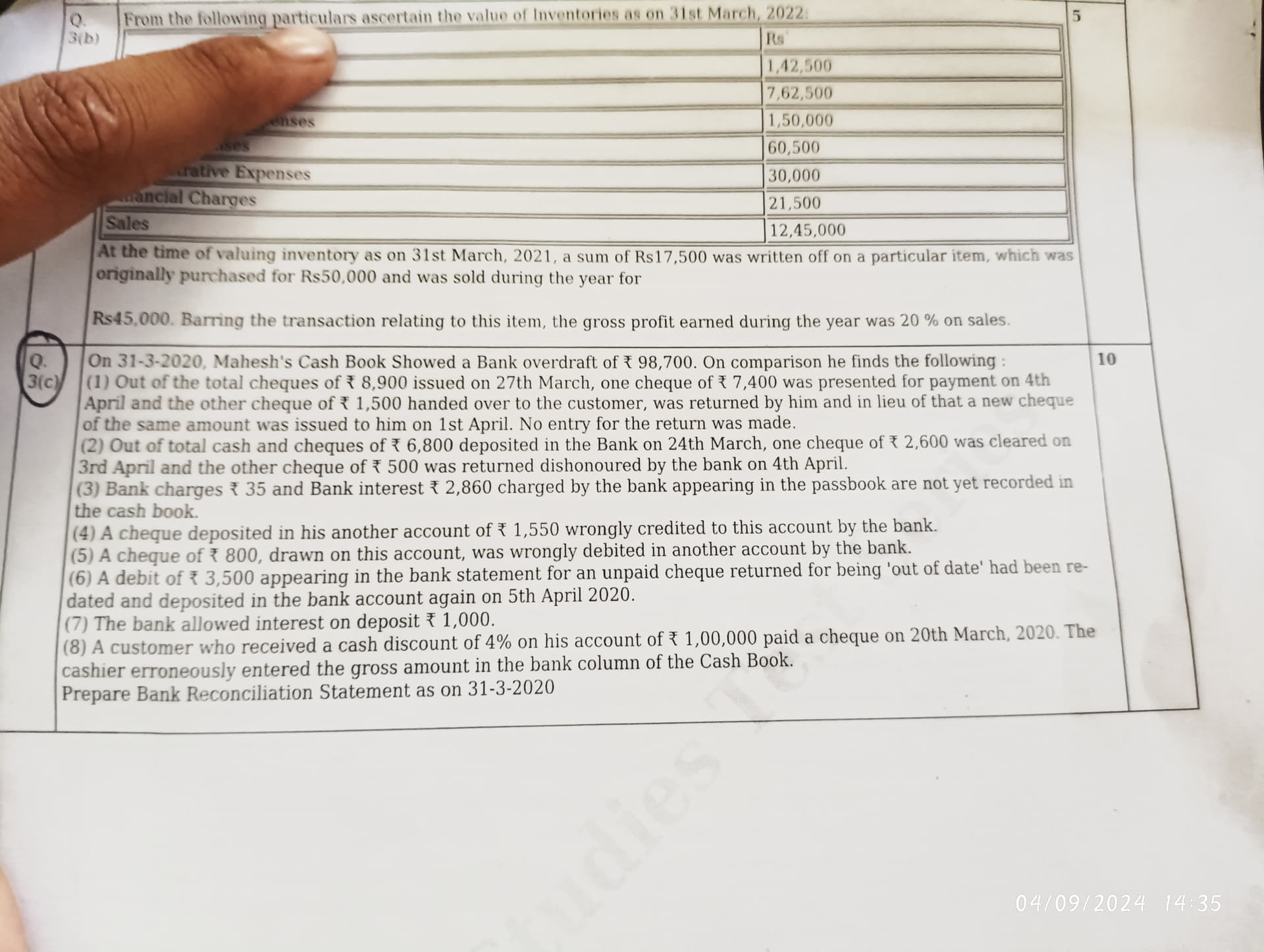 Image attached to the doubt: Question 3(c).... Anyone solve for me
