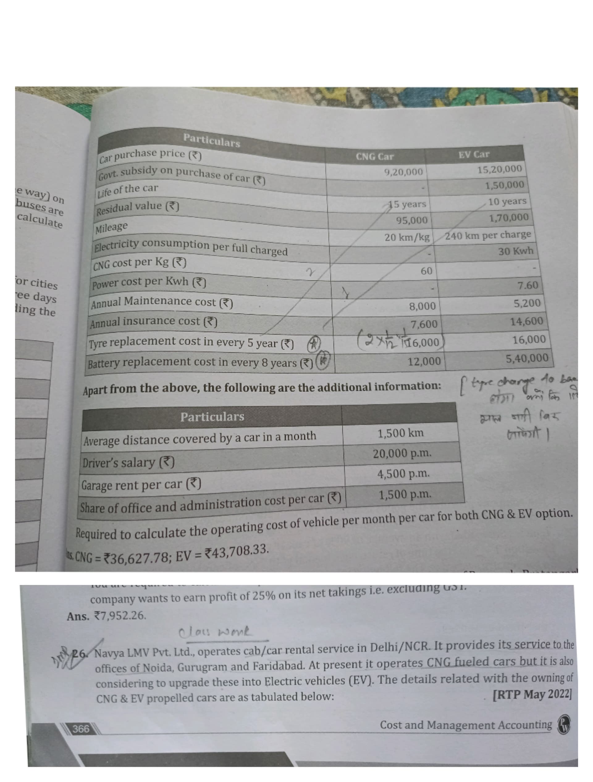 Image attached to the doubt: Koi maintenance ki calculation bta skta h? I know the answer of cost of tyre…