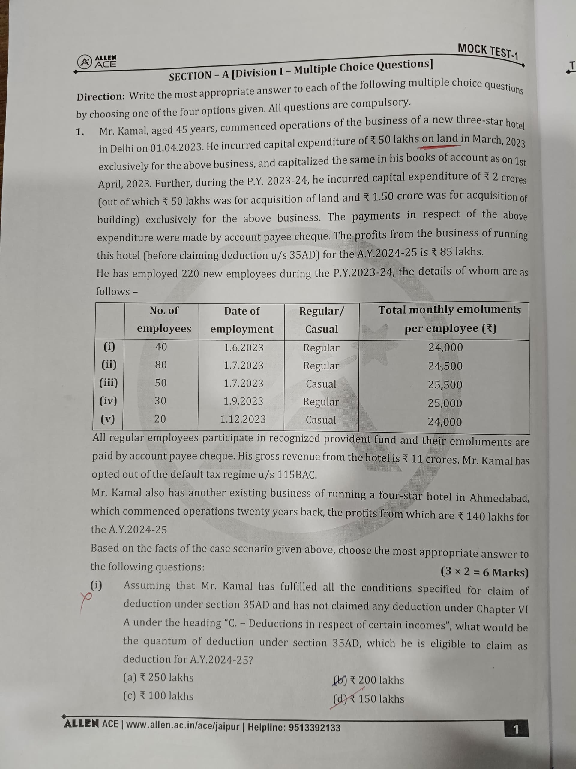 Image attached to the doubt: What would be eligible amount of deduction under section 80JJAA in this…