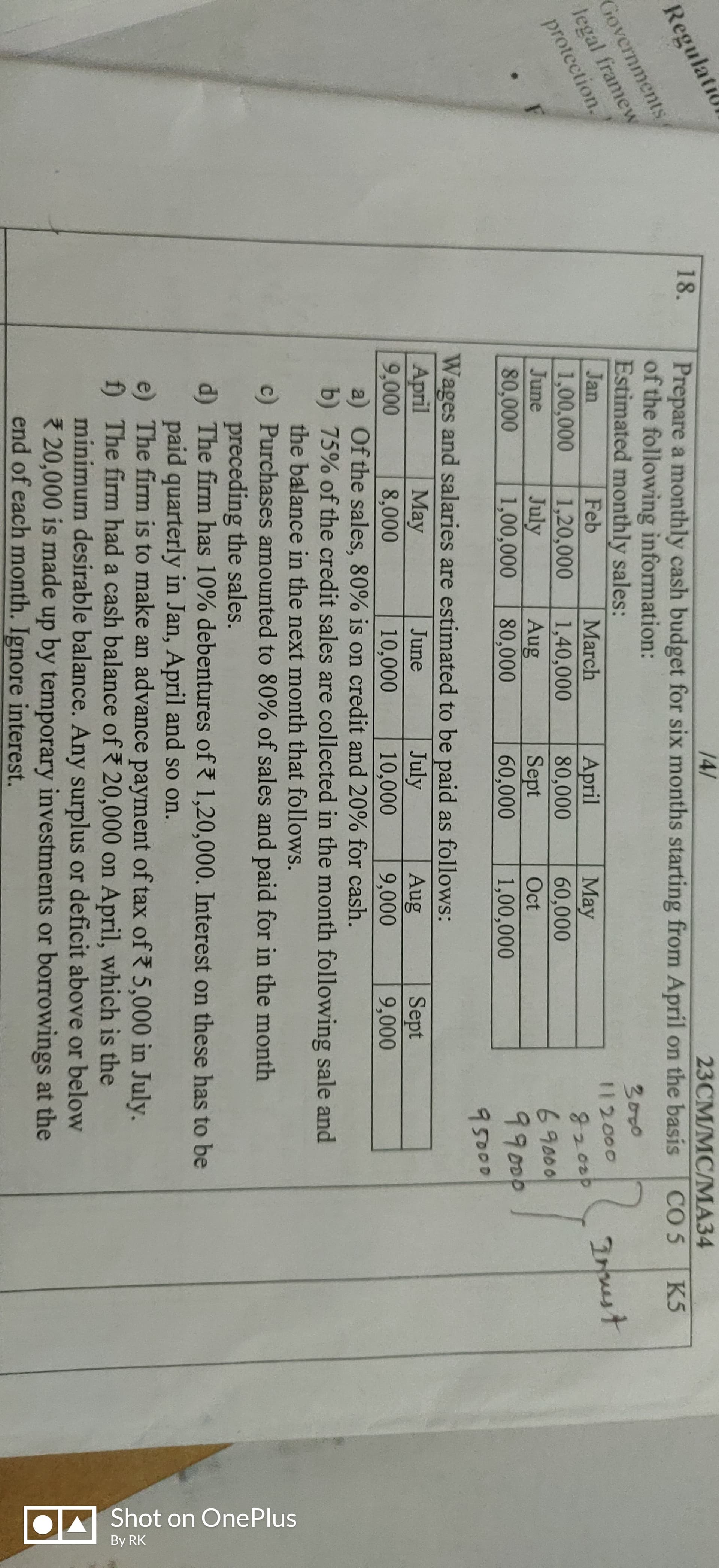 Image attached to the doubt: Hey guys, could someone help me arrive at the answer for this cash budget ?