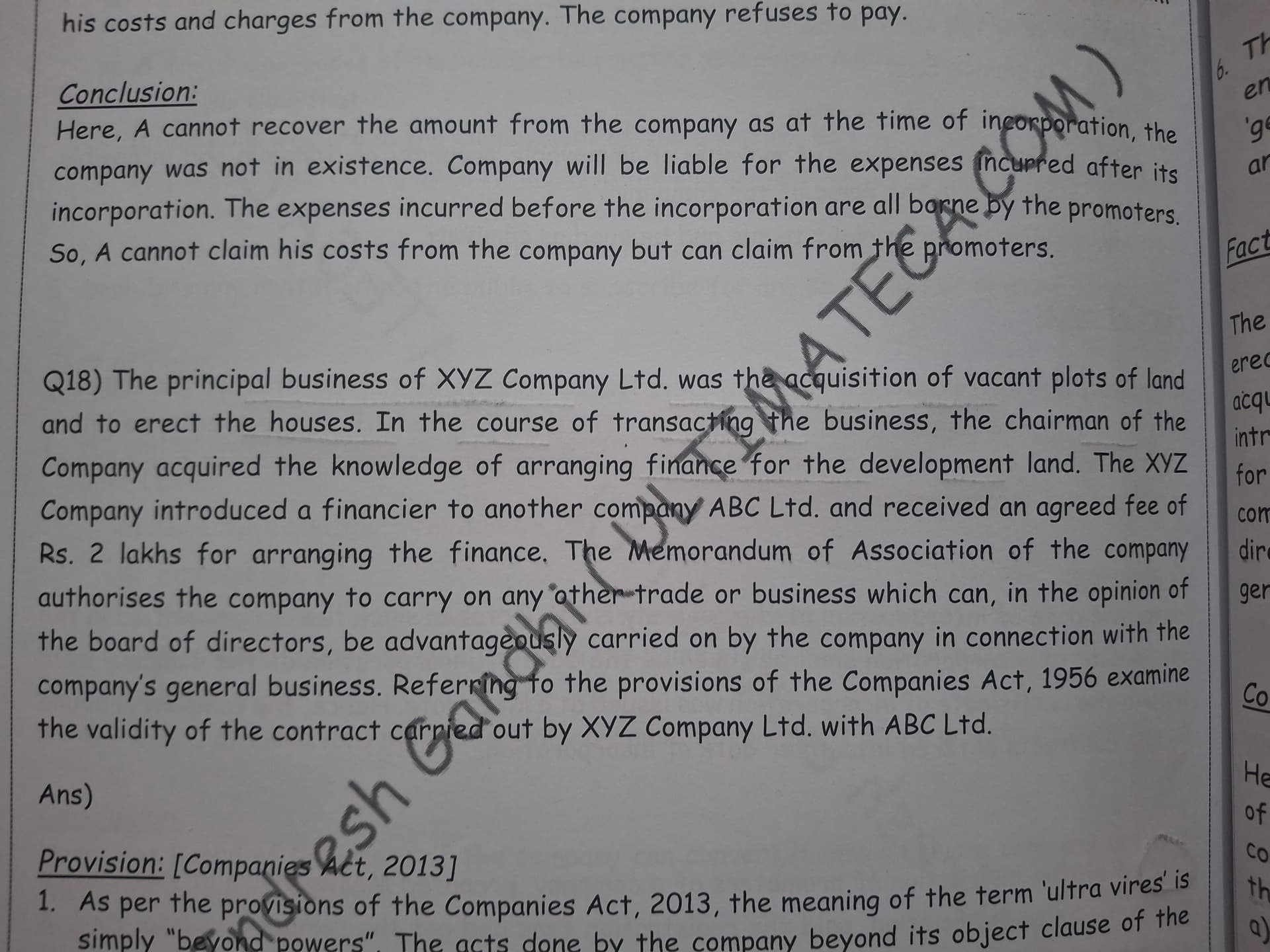 Image attached to the doubt: Guys isme har jagha likha hai ke contract valid nahi hoga due to ultra vires…