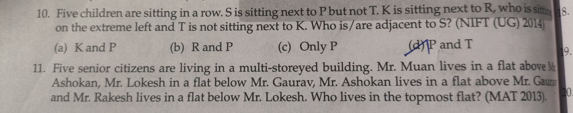 Image attached to the doubt: I have a doubt in 10th question.. In question they said ' S is sitting next to…