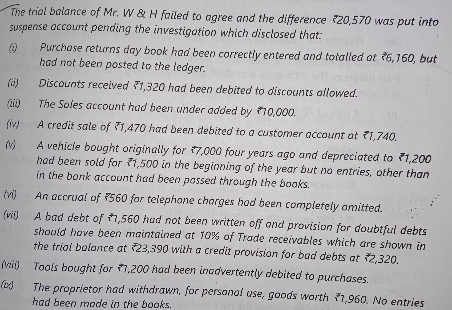 Image attached to the doubt: Guys ye rectification of error ka practical problem question 1 hai iska…