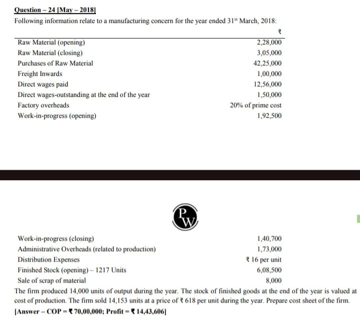 Image attached to the doubt: Ye cost sheet ka question ha mujhe koi ye btau ki isme closing stock of…