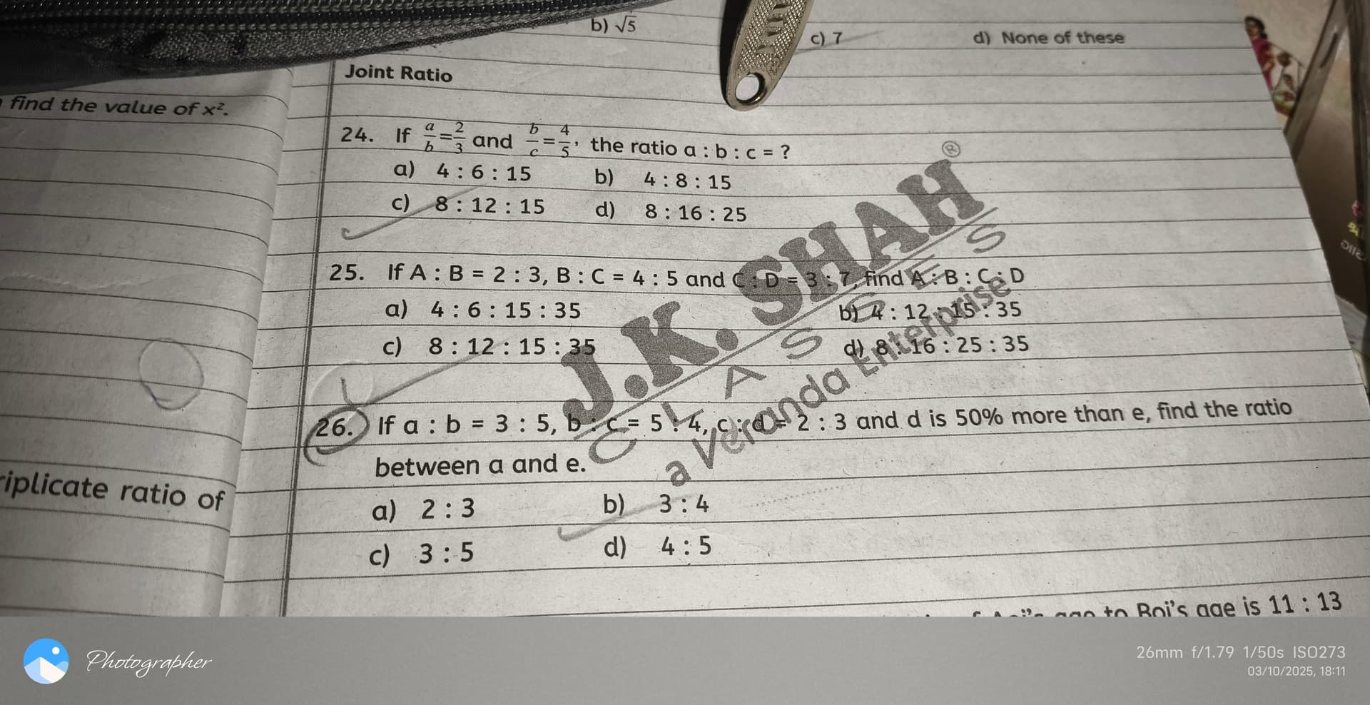Image attached to the doubt: Please give explain q-26 Ch 1 maths ratio