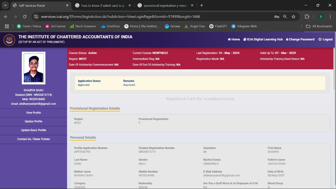 Image attached to the doubt: My doubt is after registration for May Attempt and uploading the Admit Card…