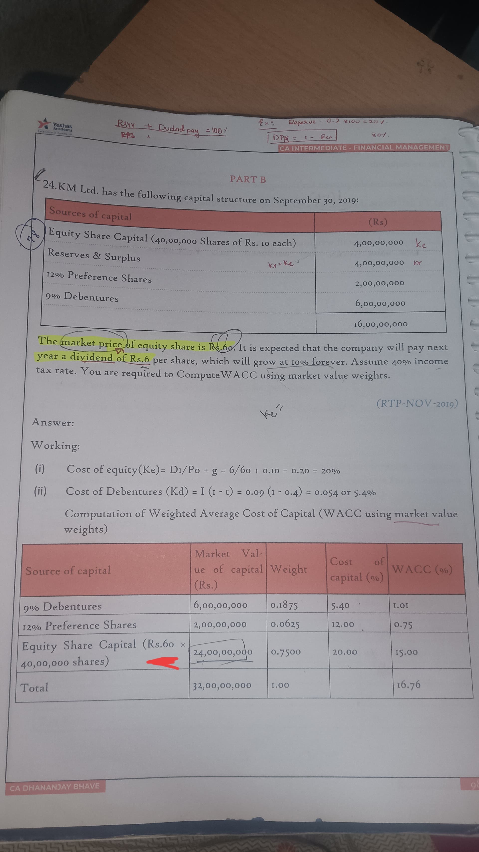 Image attached to the doubt: Why they took market value in WACC calculation