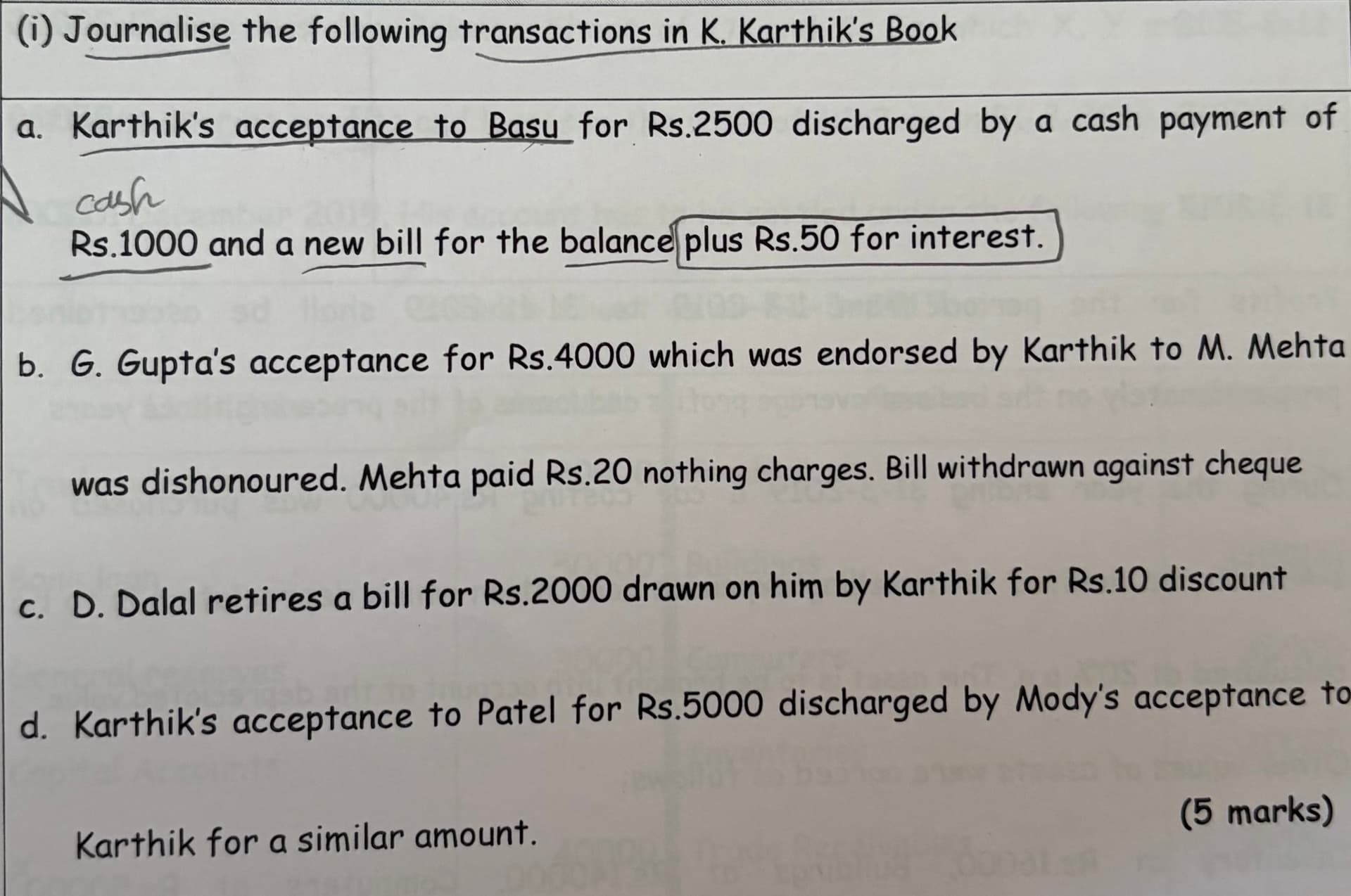 Image attached to the doubt: How to Pass journal entries for these 4 points ??? Please to help me out