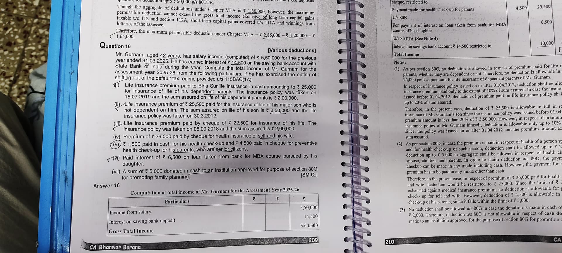Image attached to the doubt: Point (v) 1500 paid in cash for preventive health check up ans mein 1500 ka…