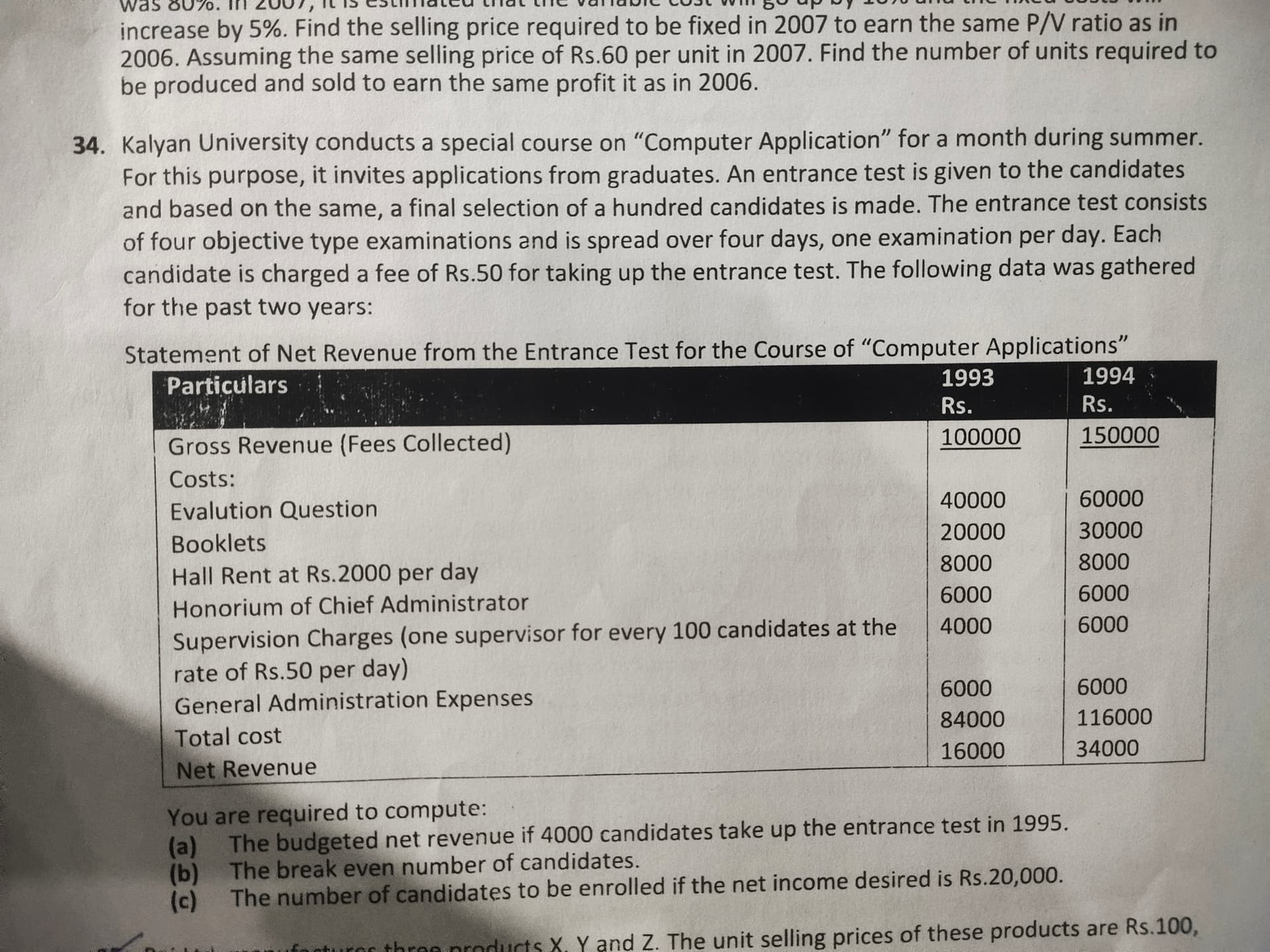 Image attached to the doubt: Can anyone share the solution? (Marginal costing, costing)