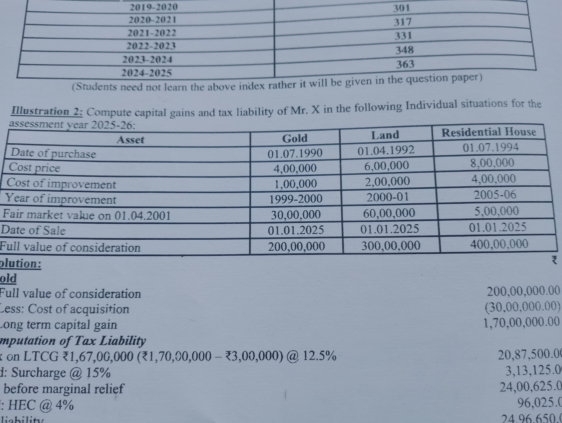 Image attached to the doubt: Residential house vaale ko jb hum without indexation se solve krenge to total…