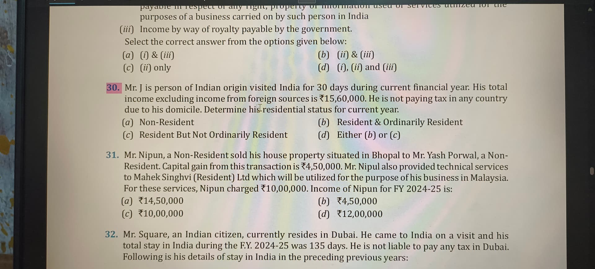 Image attached to the doubt: Why is the answer of 30th ques- (a)