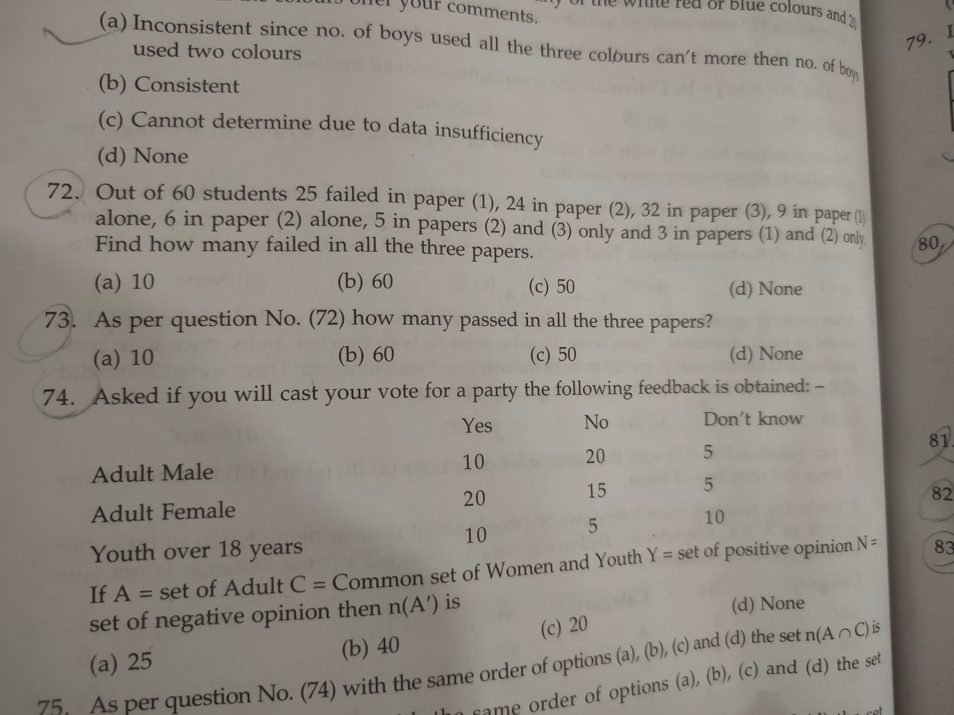 Image attached to the doubt: Ple give me answer of Que. 72..73..74