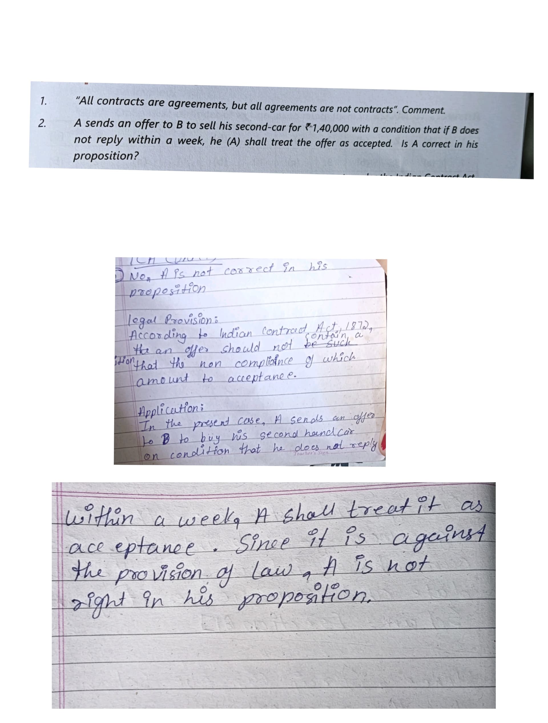 Image attached to the doubt: Can anyone tell if my answer is correct or question 2