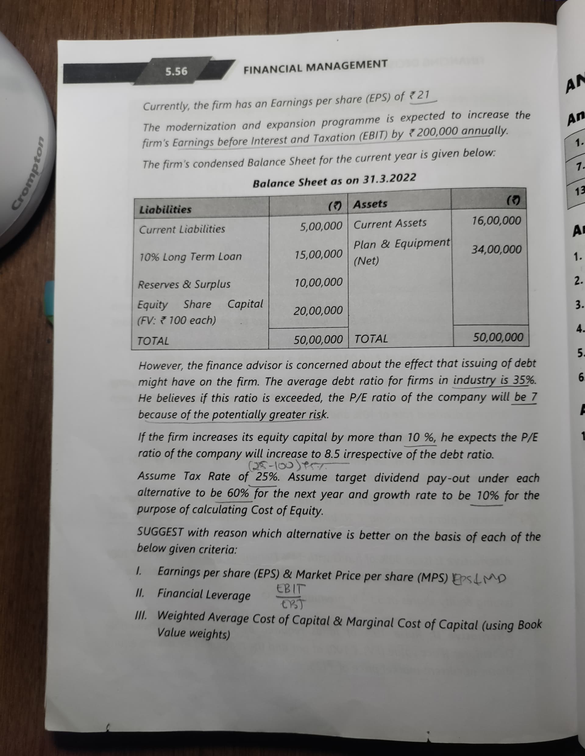 Image attached to the doubt: Which was the chapter of captial structure... Practical problem no.11 I'm not…