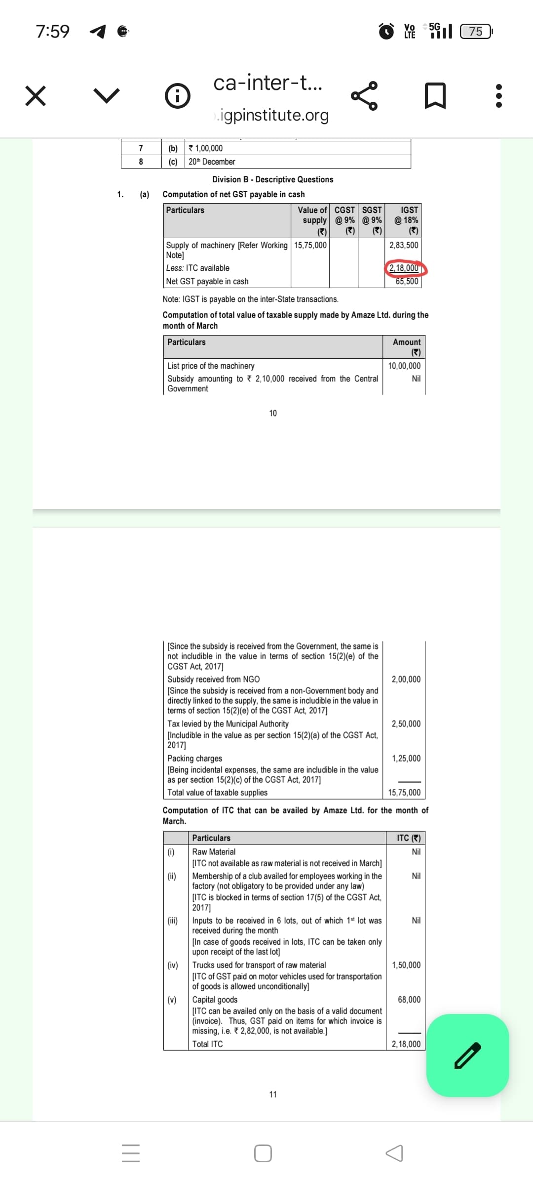 Image attached to the doubt: Hi yaha inwards supply me GST ka component % kiya nahi direct 218000 ka ITC ka…