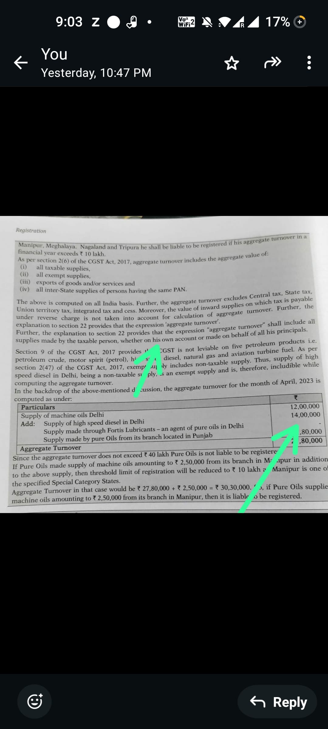 Image attached to the doubt: Does the above marked lines means supply of agent is added in t/o of…
