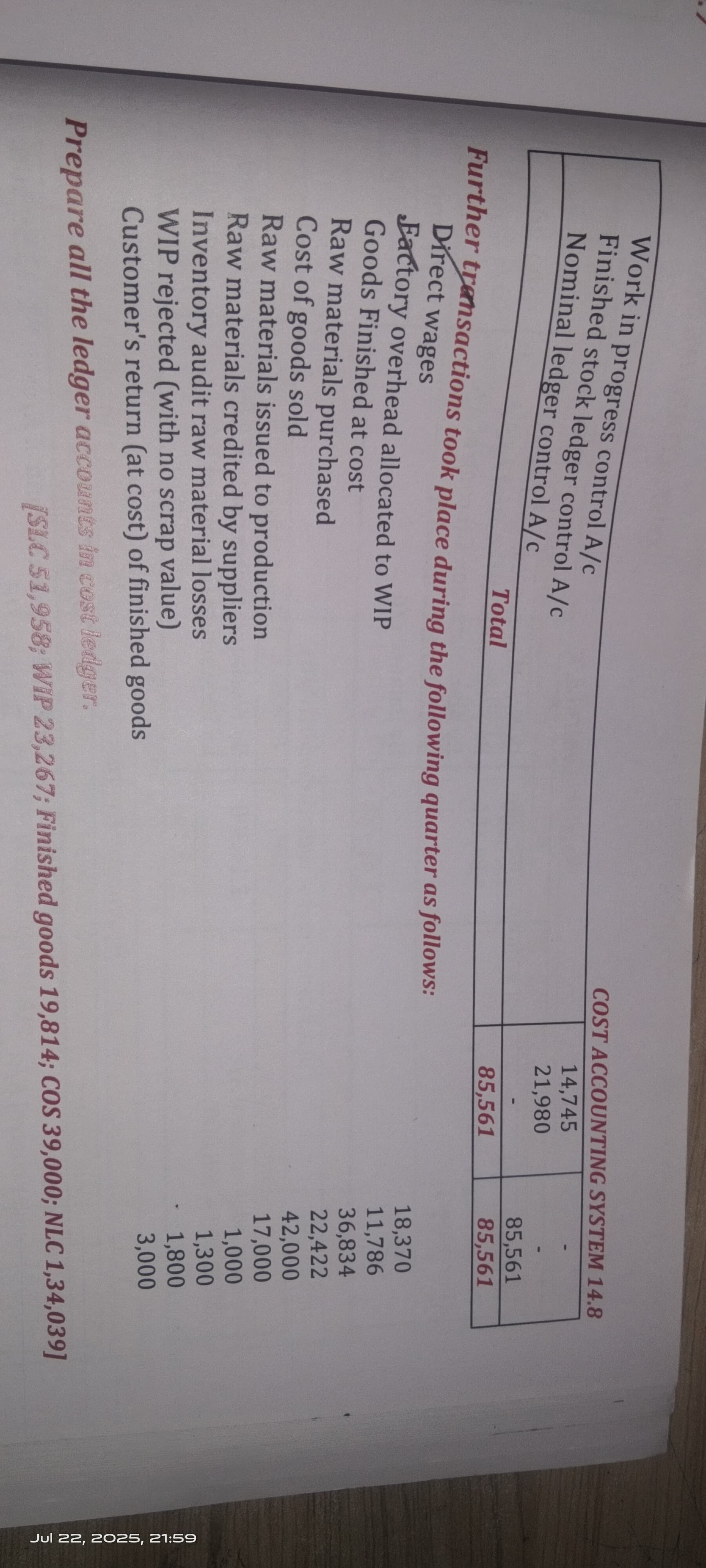 Image attached to the doubt: Raw material opening balance -48836 Pls if somone send the ans