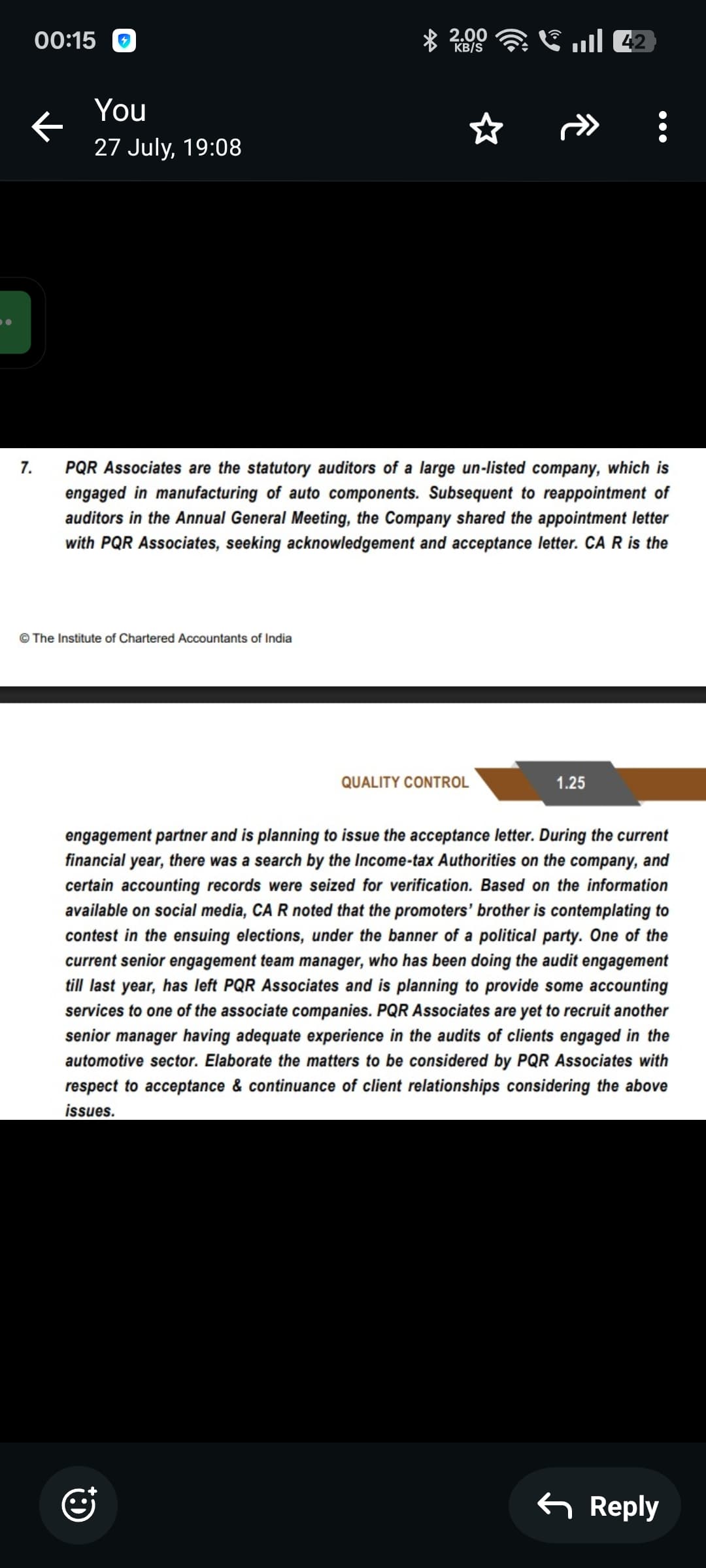 Image attached to the doubt: How SA 220 IDENTIFIED IN THE CASE STUDY