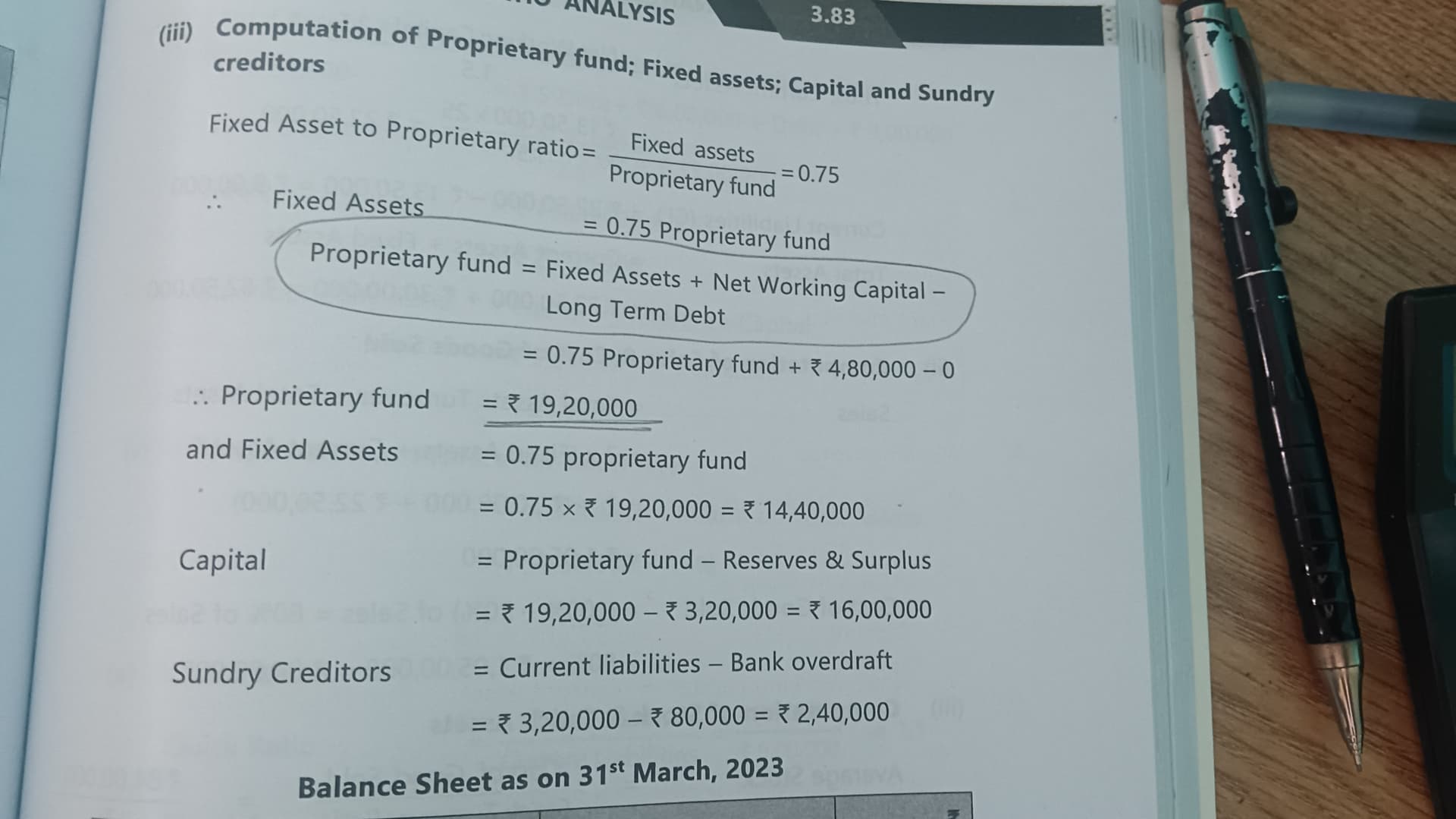 Image attached to the doubt: Can anyone please explain how did proprietary fund came Rs 19,20,000