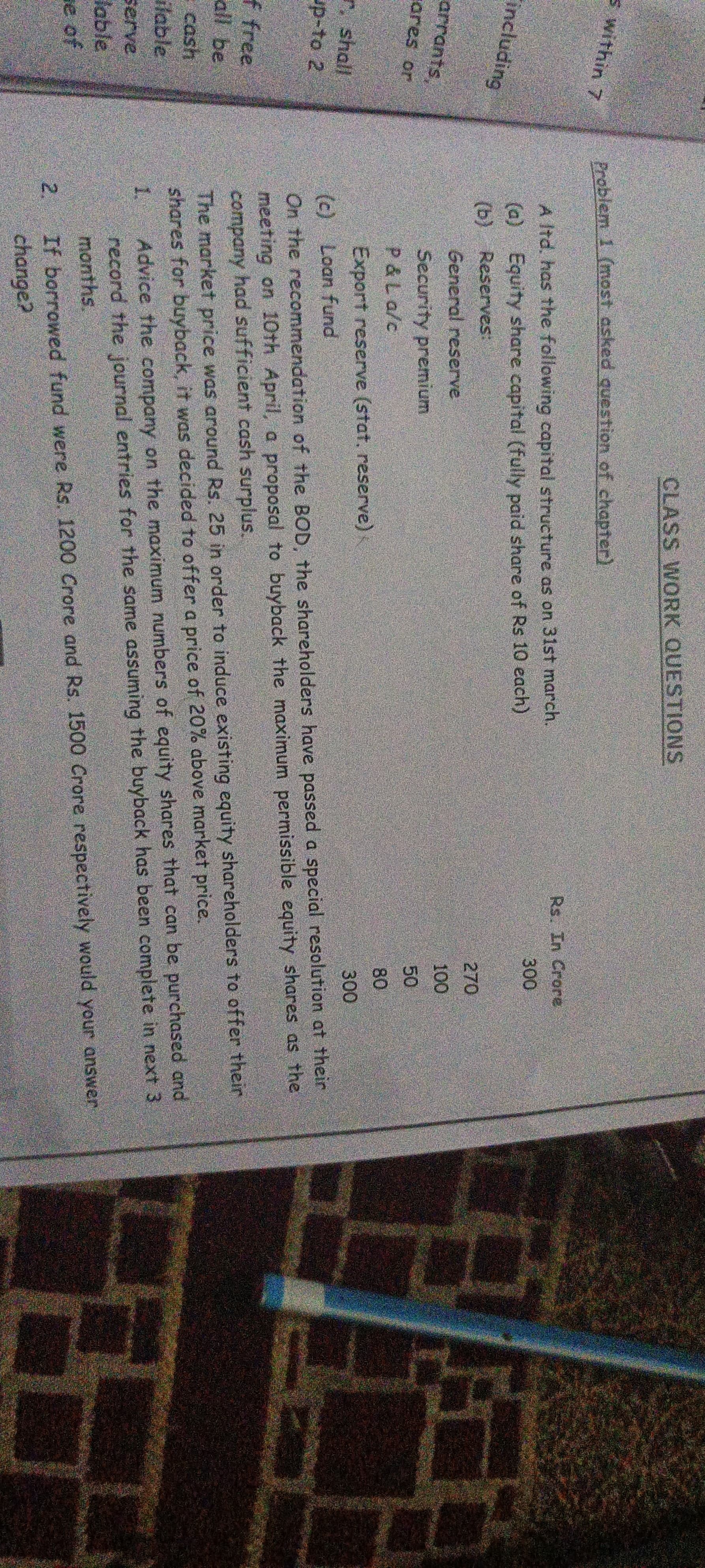 Image attached to the doubt: Buy back of share