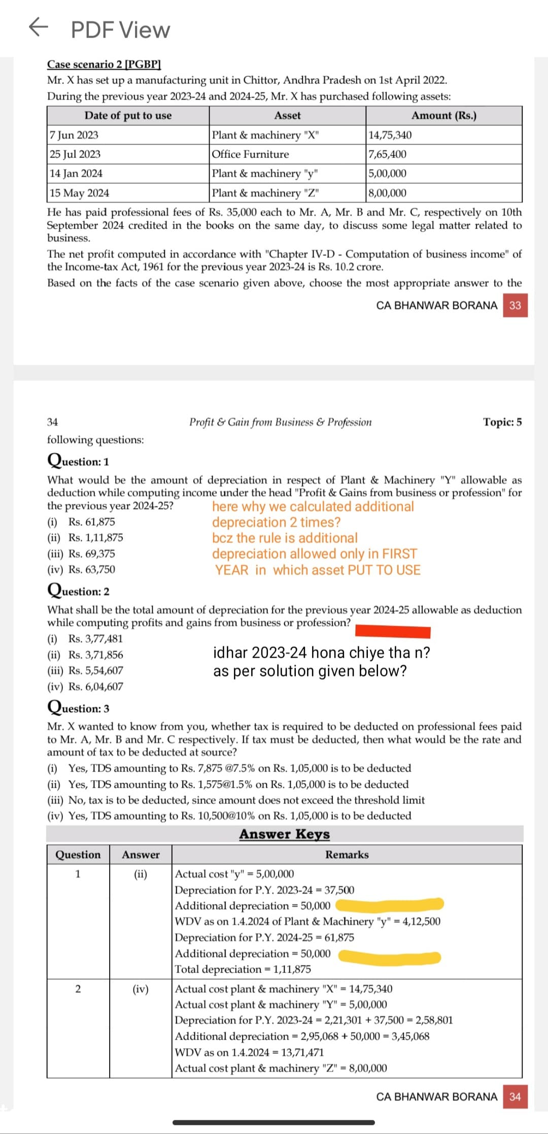 Image attached to the doubt: DIRECT TAX "PGBP" topic:depreciation ..have doubt in case scenario
